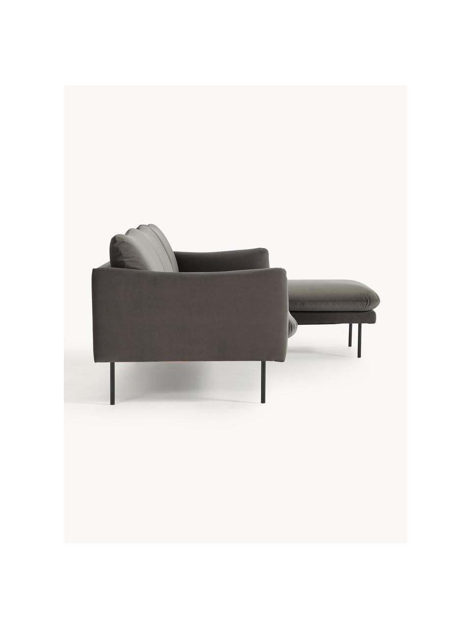 Samt-Ecksofa Moby, Bezug: Samt (Hochwertiger Polyes, Gestell: Massives Kiefernholz, Beine: Metall, pulverbeschichtet, Samt Taupe, B 280 x T 160 cm, Eckteil links