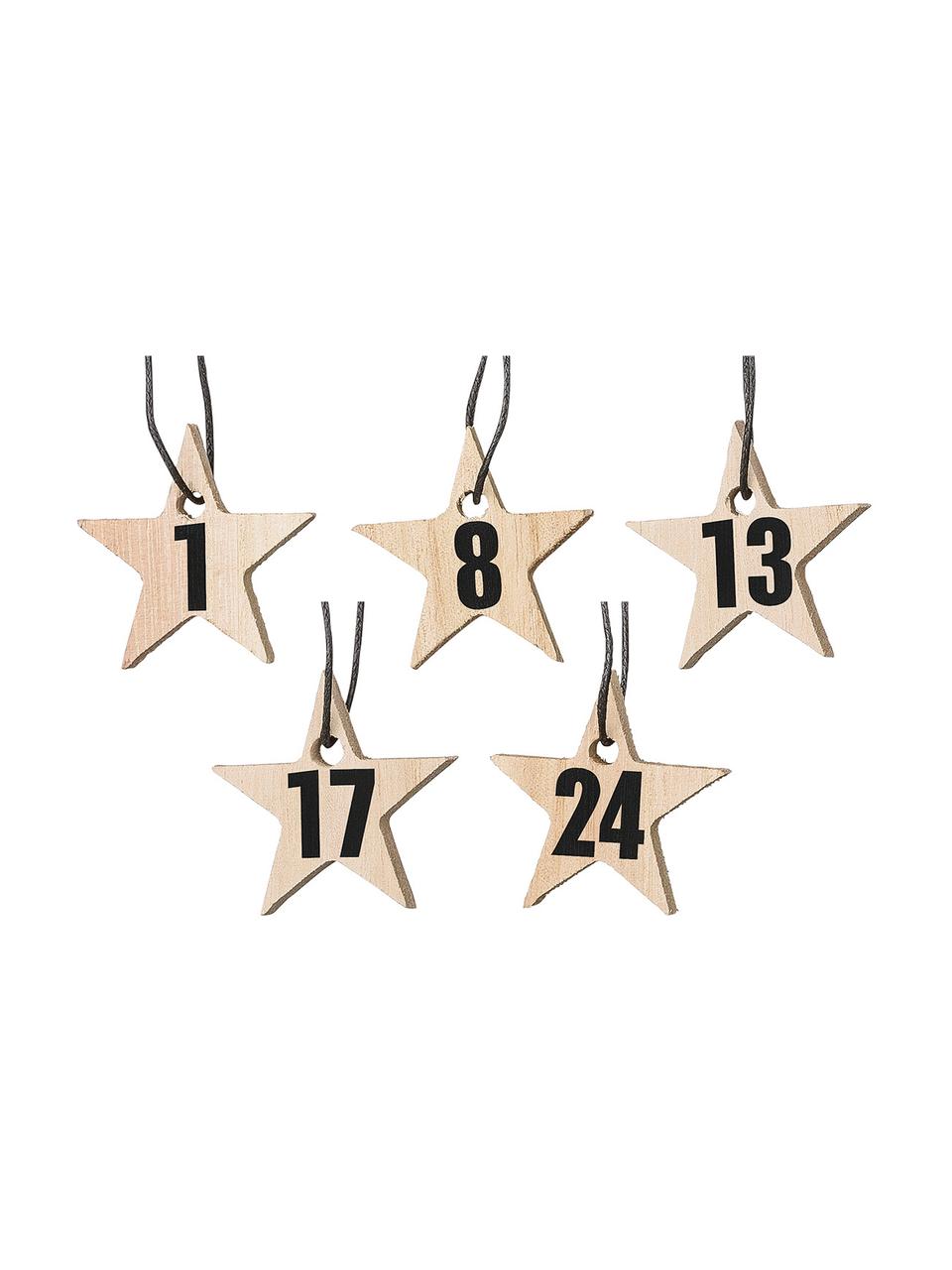 Set de colgantes para regalos Numbers, 24 pzas., Madera de Paulownia, Madera, negro, Ø 4 x Al 4 cm