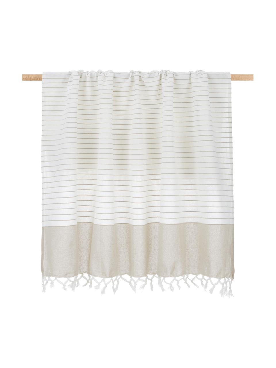 Manta ligera de algodón con flecos Monica, 100% algodón, Beige, blanco, An 125 x L 150 cm