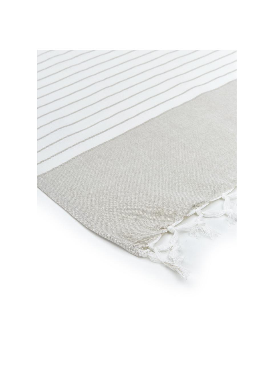 Plaid con frange a righe Monica, 100% cotone, Beige, bianco, Larg. 125 x Lung. 150 cm