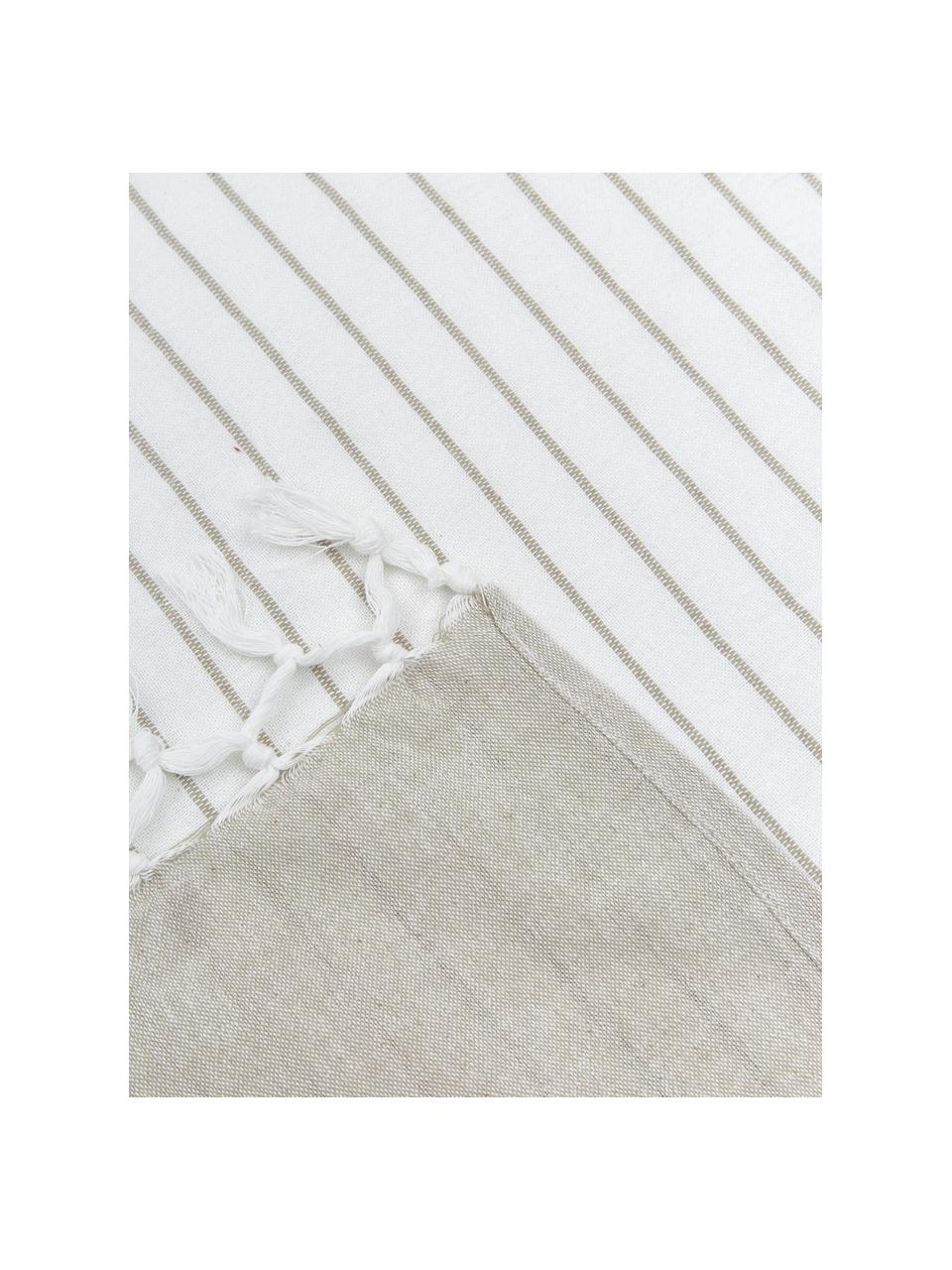 Plaid con frange a righe Monica, 100% cotone, Beige, bianco, Larg. 125 x Lung. 150 cm
