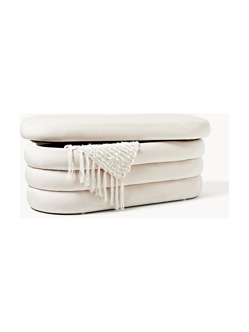 Banquette XL en velours avec rangement Alto, Velours blanc cassé, prof. 113 x haut. 47 cm