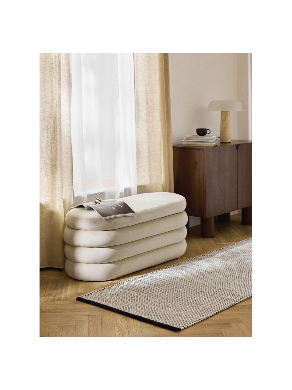 Banco tapizado en terciopelo con espacio de almacenaje Alto, Tapizado: terciopelo (100% poliéste, Estructura: madera de pino, contracha, Terciopelo blanco Off White, An 113 x L 46 cm