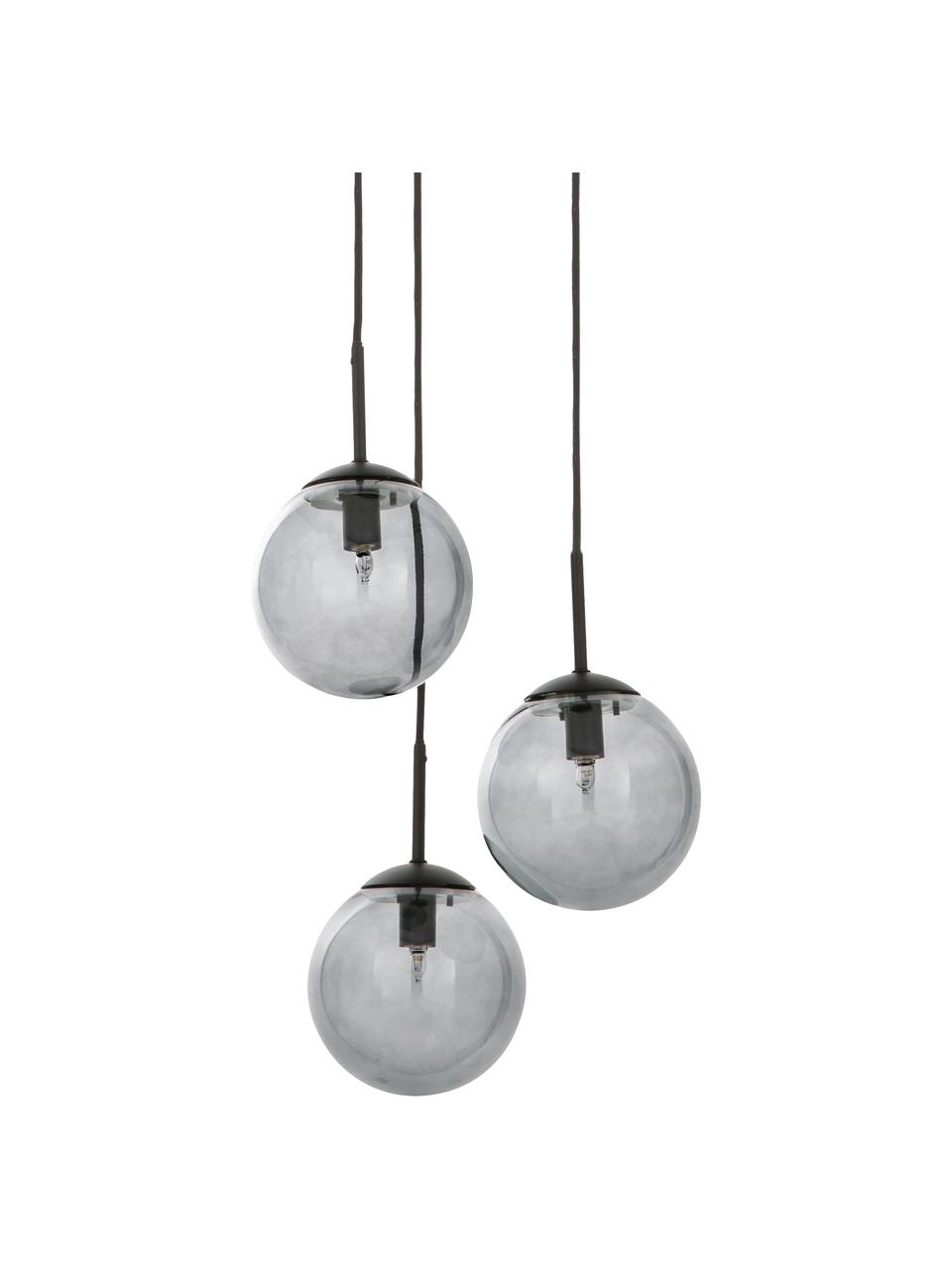 Suspension 3 lampes boules en verre Edie, Gris, noir, larg. 30 x prof. 30 cm
