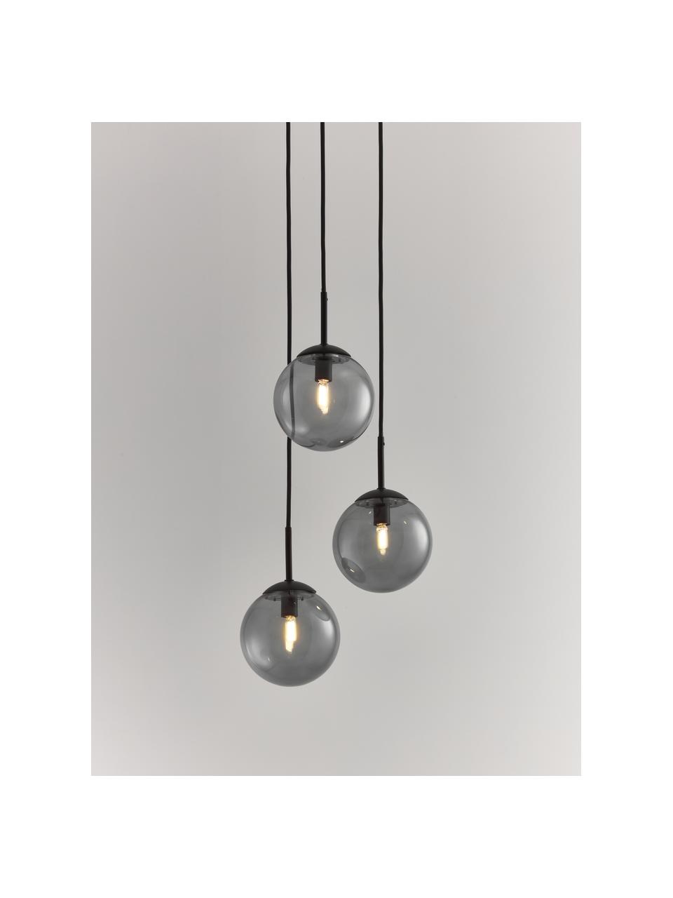 Cluster hanglamp Edie van rookglas, Decoratie: gepoedercoat metaal, Donkergrijs, transparant, zwart, B 30 x D 30 cm