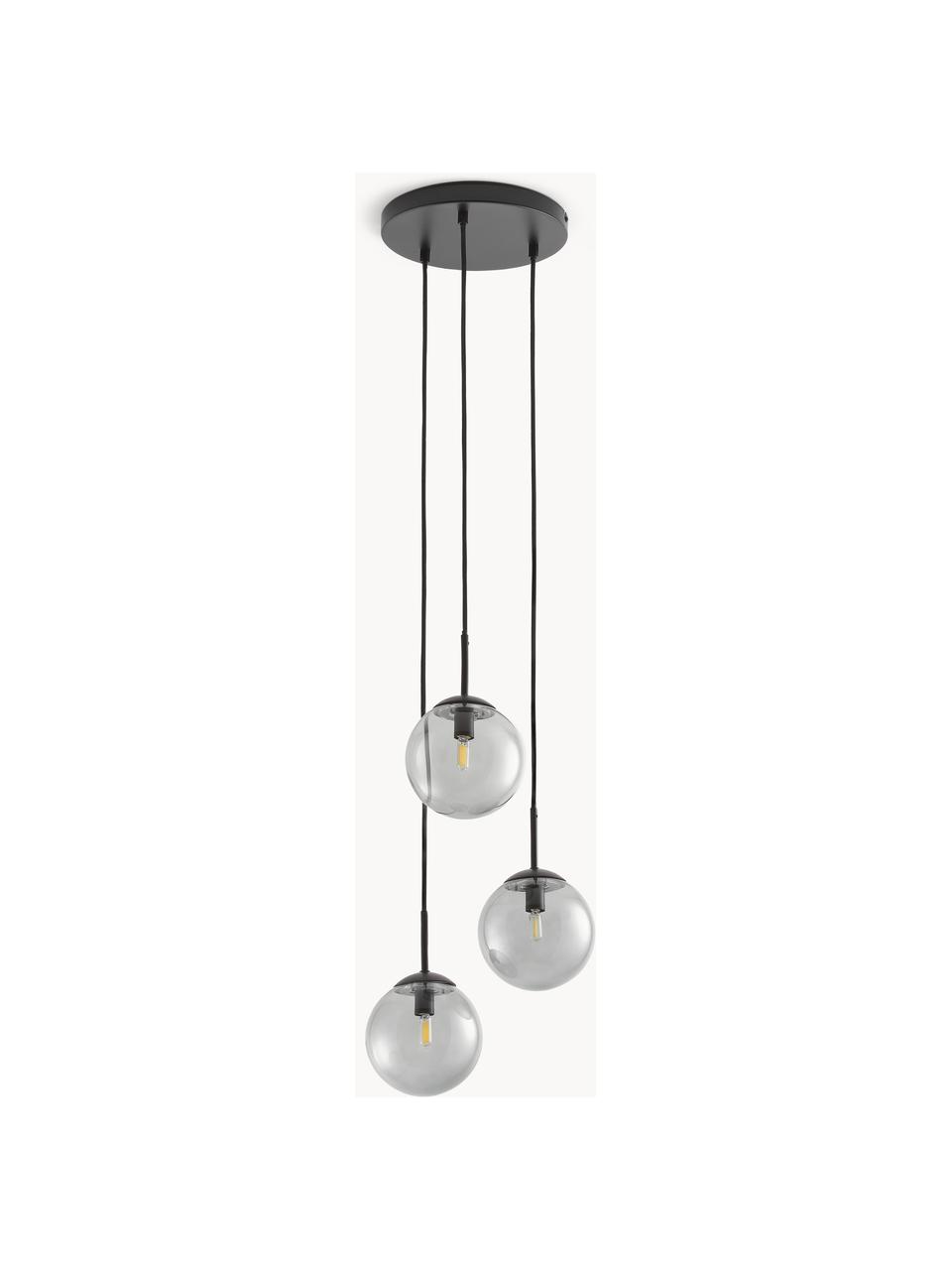 Cluster hanglamp Edie van rookglas, Decoratie: gepoedercoat metaal, Donkergrijs, transparant, zwart, B 30 x D 30 cm