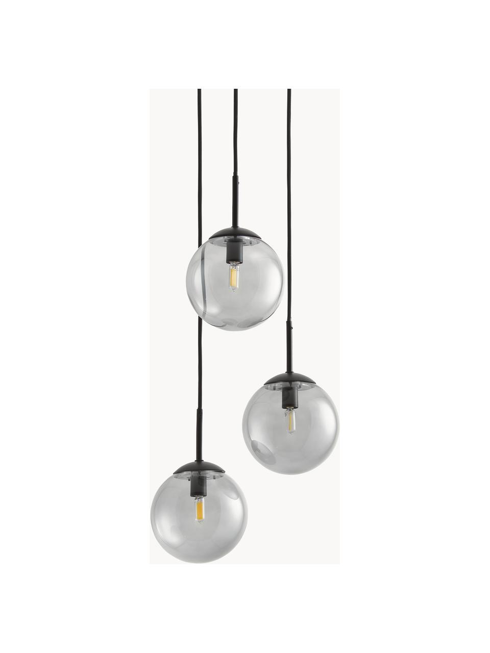 Cluster hanglamp Edie van rookglas, Decoratie: gepoedercoat metaal, Donkergrijs, transparant, zwart, B 30 x D 30 cm