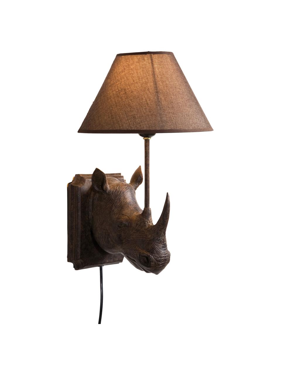 Große Design Wandleuchte Rhino mit Stecker, Lampenschirm: Leinen, Gestell: Stahl, Braun, 27 x 40 cm