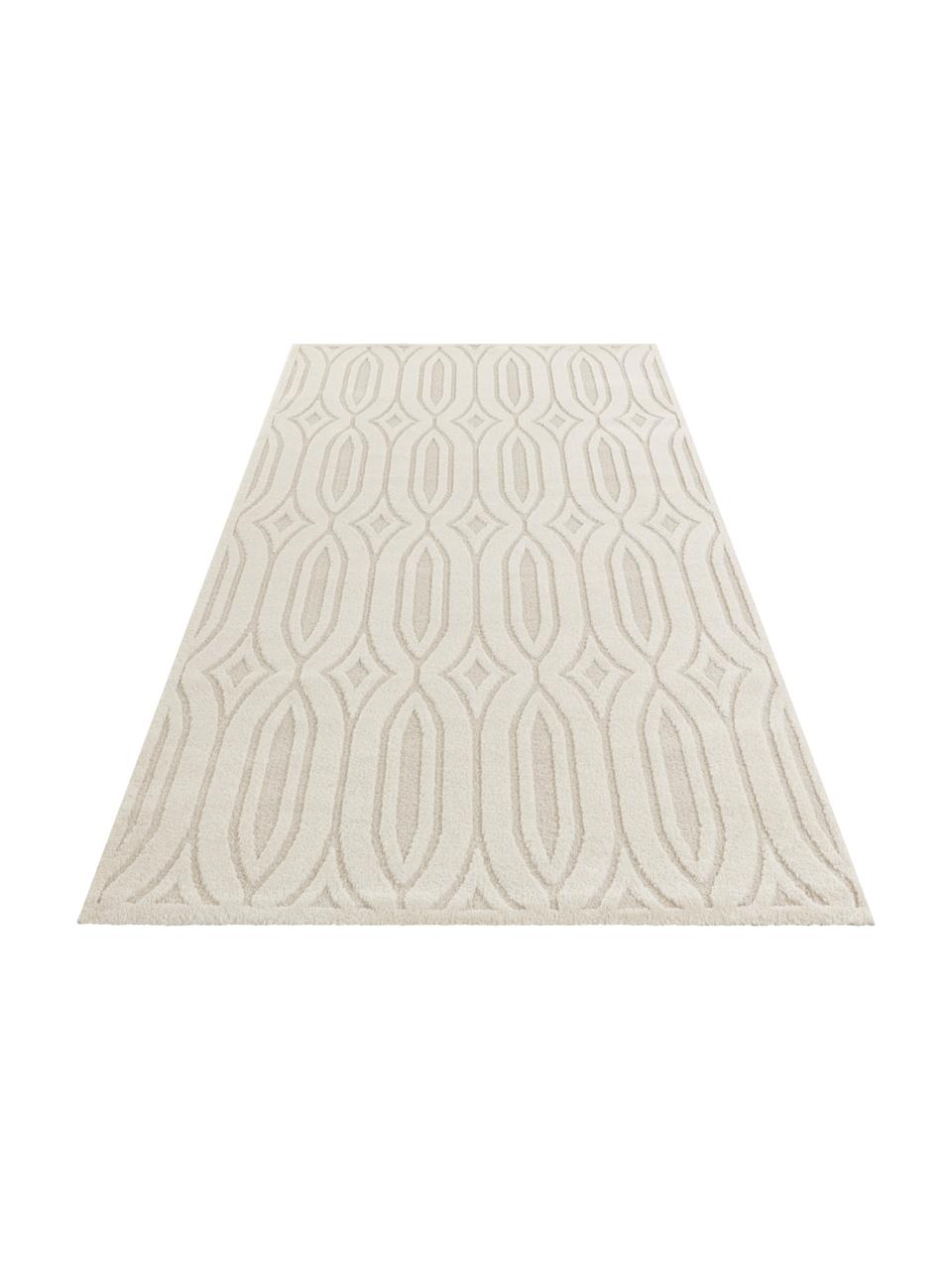 Tapis blanc crème/beige rectangulaire à poils ras Lantian, 40 % polyester, 60 % polypropylène, Blanc crème, beige, larg. 160 x long. 230 cm (taille M)