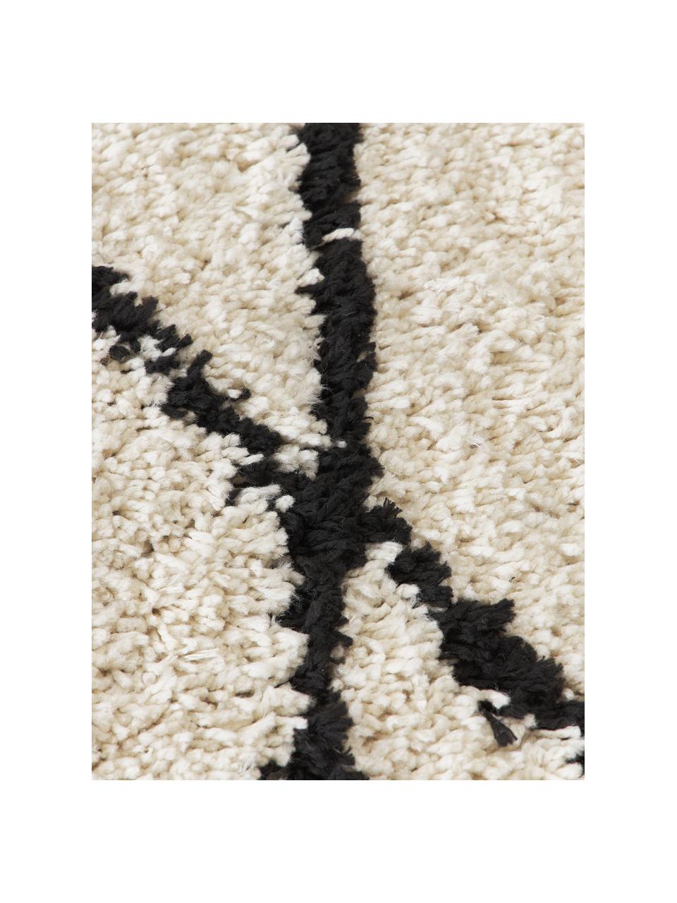 Tapis de couloir à poils longs, tufté main Naima, Beige, noir, 80 x 200 cm