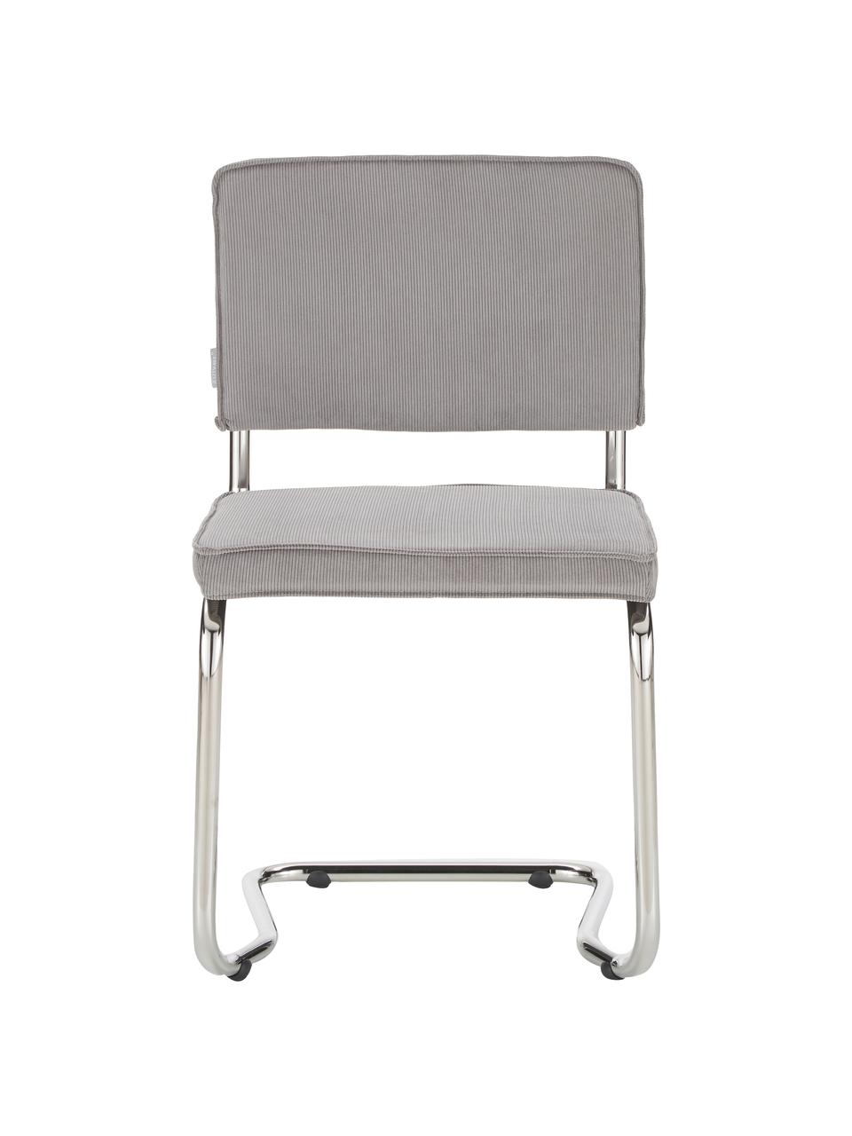 Chaise cantilever en velours côtelé Kink, Velours côtelé gris clair, couleur chrome, larg. 48 x prof. 48 cm