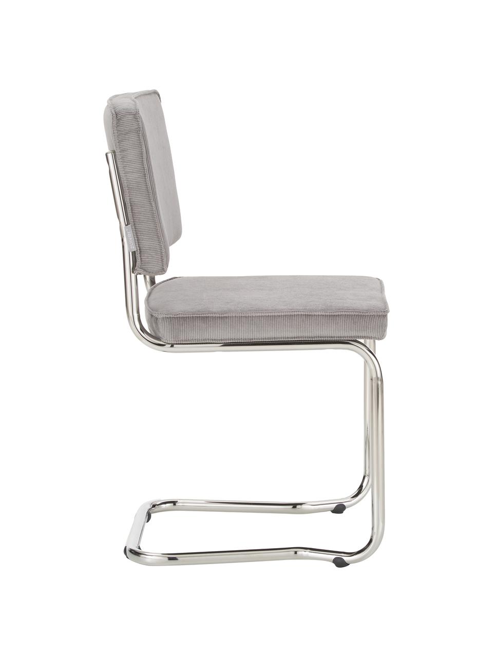 Sedia cantilever in velluto a coste Kink, Rivestimento: velluto a coste (88% nylo, Struttura: metallo, cromato, Velluto a coste grigio chiaro, cromato, Larg. 48 x Prof. 48 cm