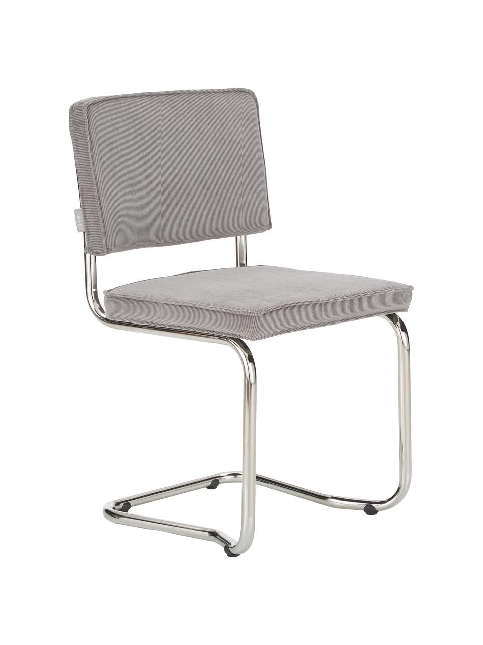 Corduroy sledestoel Kink, Bekleding: corduroy (88% nylon, 12% , Frame: verchroomd metaal, Corduroy lichtgrijs, chroomkleurig, B 48 x D 48 cm