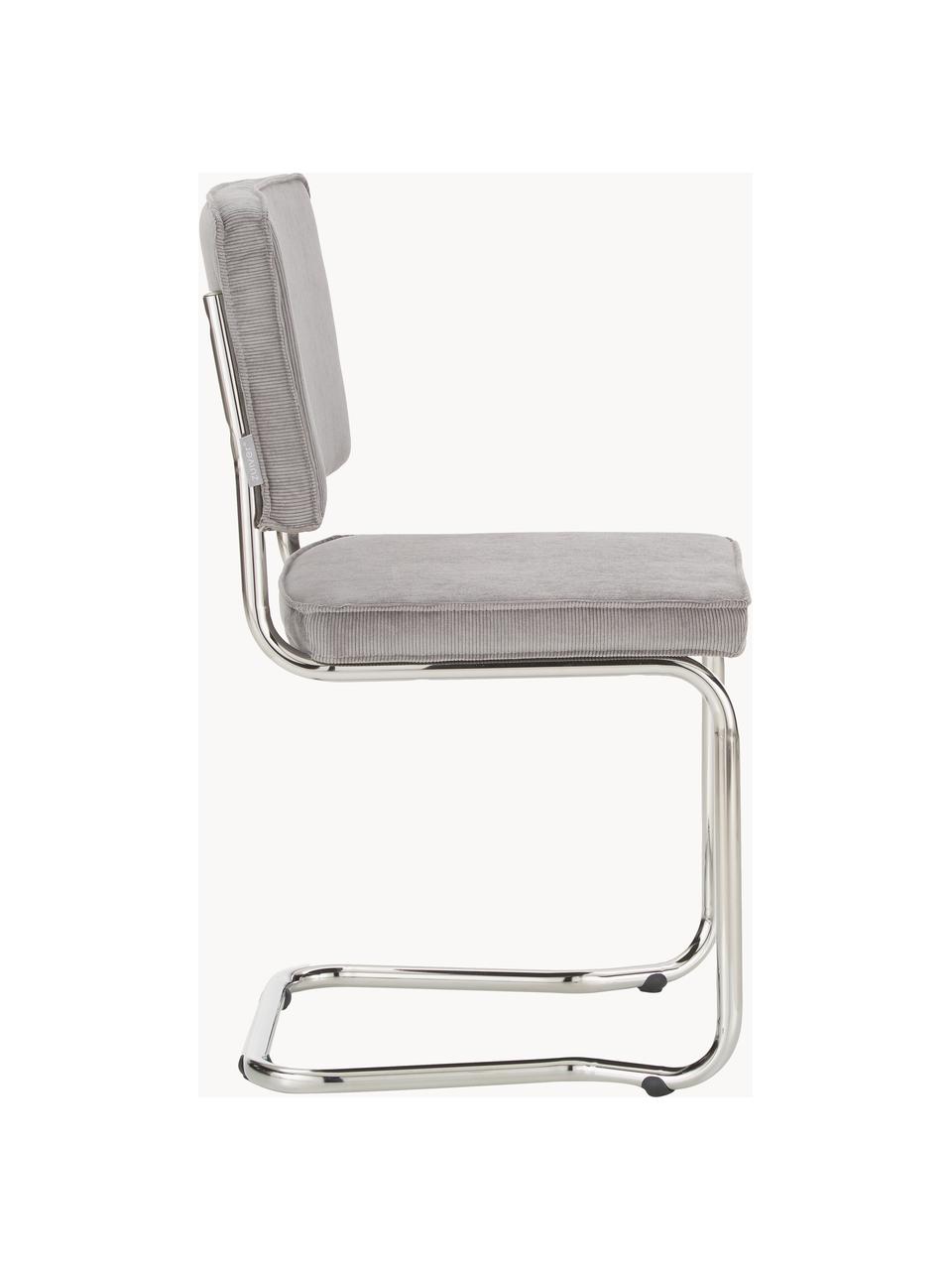 Chaise cantilever en velours côtelé Kink, Velours côtelé gris clair, cadre chrome, larg. 48 x prof. 48 cm