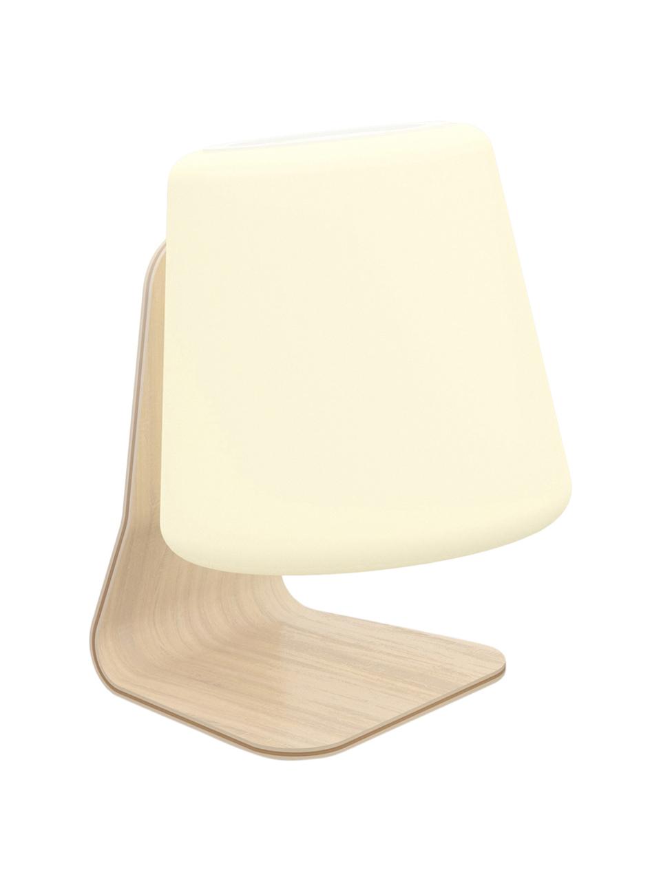Mobiele outdoor LED lamp Table, Lampenkap: kunststof, Lampvoet: iepenhout met berkenhoutf, Wit, lichtbruin, 22 x 29 cm