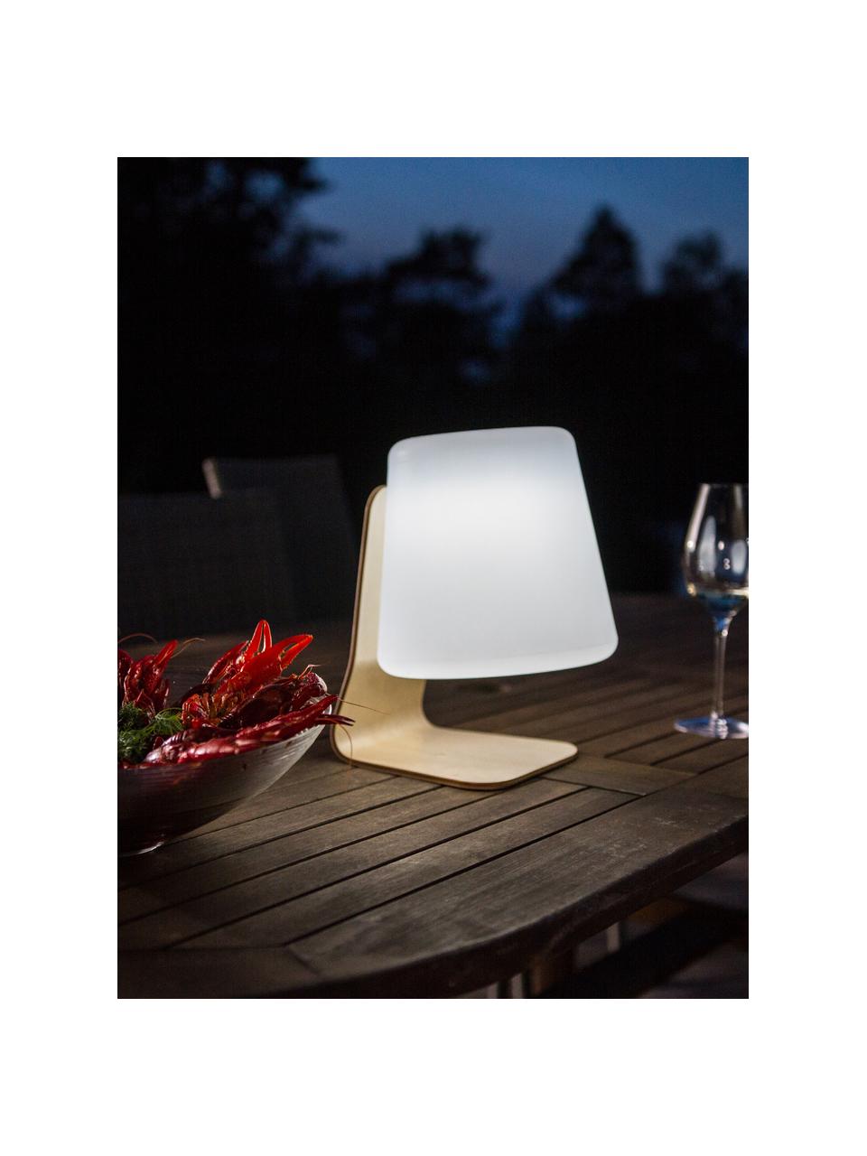 Mobile LED-Außenleuchte Table, Lampenschirm: Kunststoff, Lampenfuß: Ulmenholz mit Birkenfurni, Weiß, Hellbraun, 22 x 29 cm