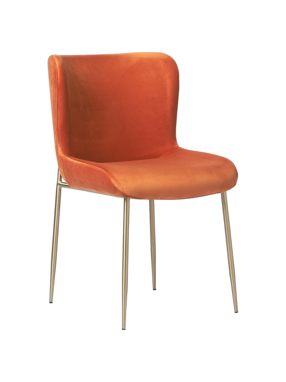 Samt-Polsterstuhl Tess von Chris Glass, Bezug: Samt (Polyester) Der hoch, Beine: Metall, pulverbeschichtet, Samt Orange, Goldfarben, B 49 x T 64 cm