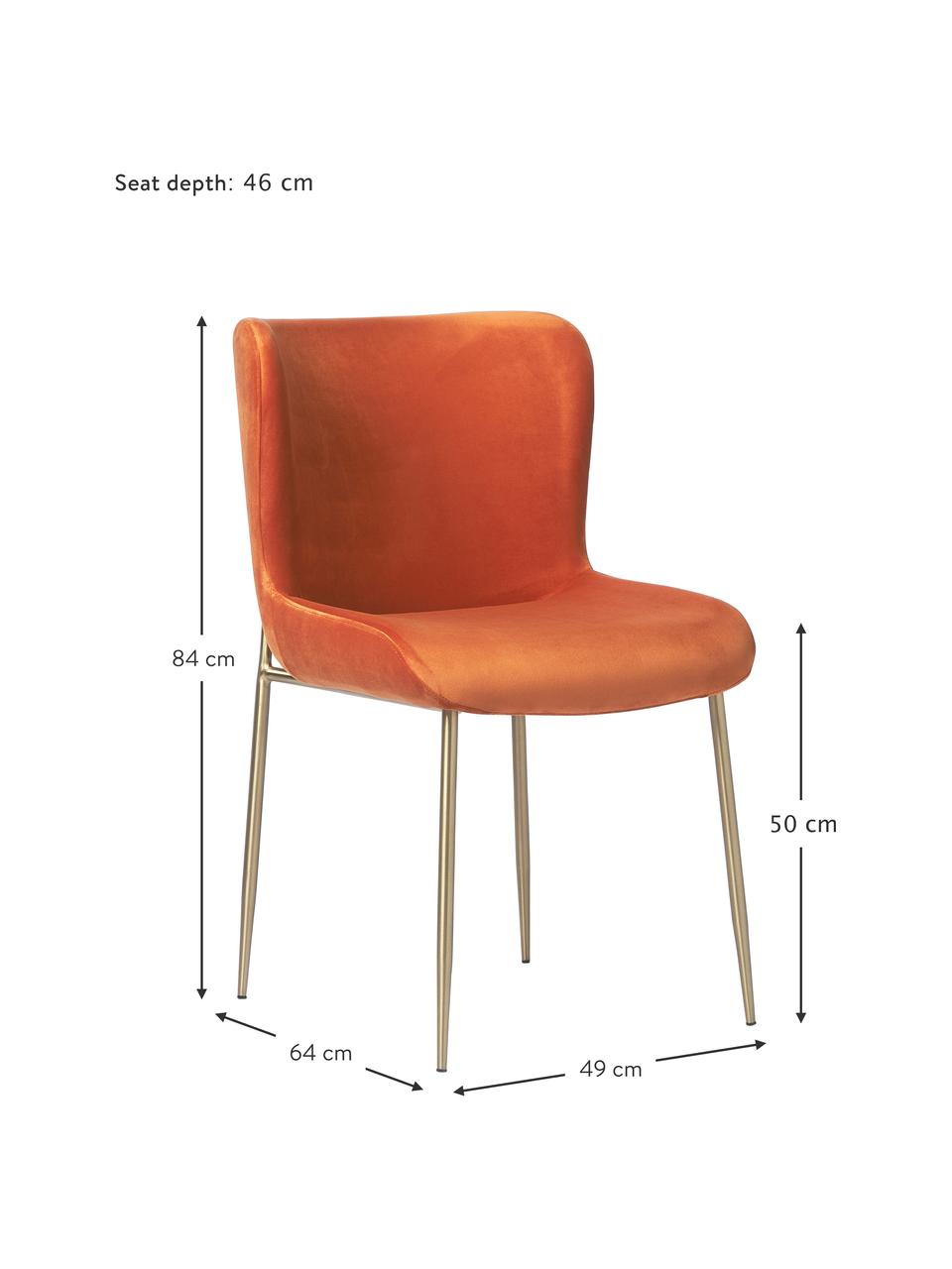 Sedia imbottita in velluto di Chris Glass Tess, Rivestimento: velluto (poliestere) Con , Gambe: metallo verniciato a polv, Velluto arancione, dorato, Larg. 49 x Alt. 84 cm