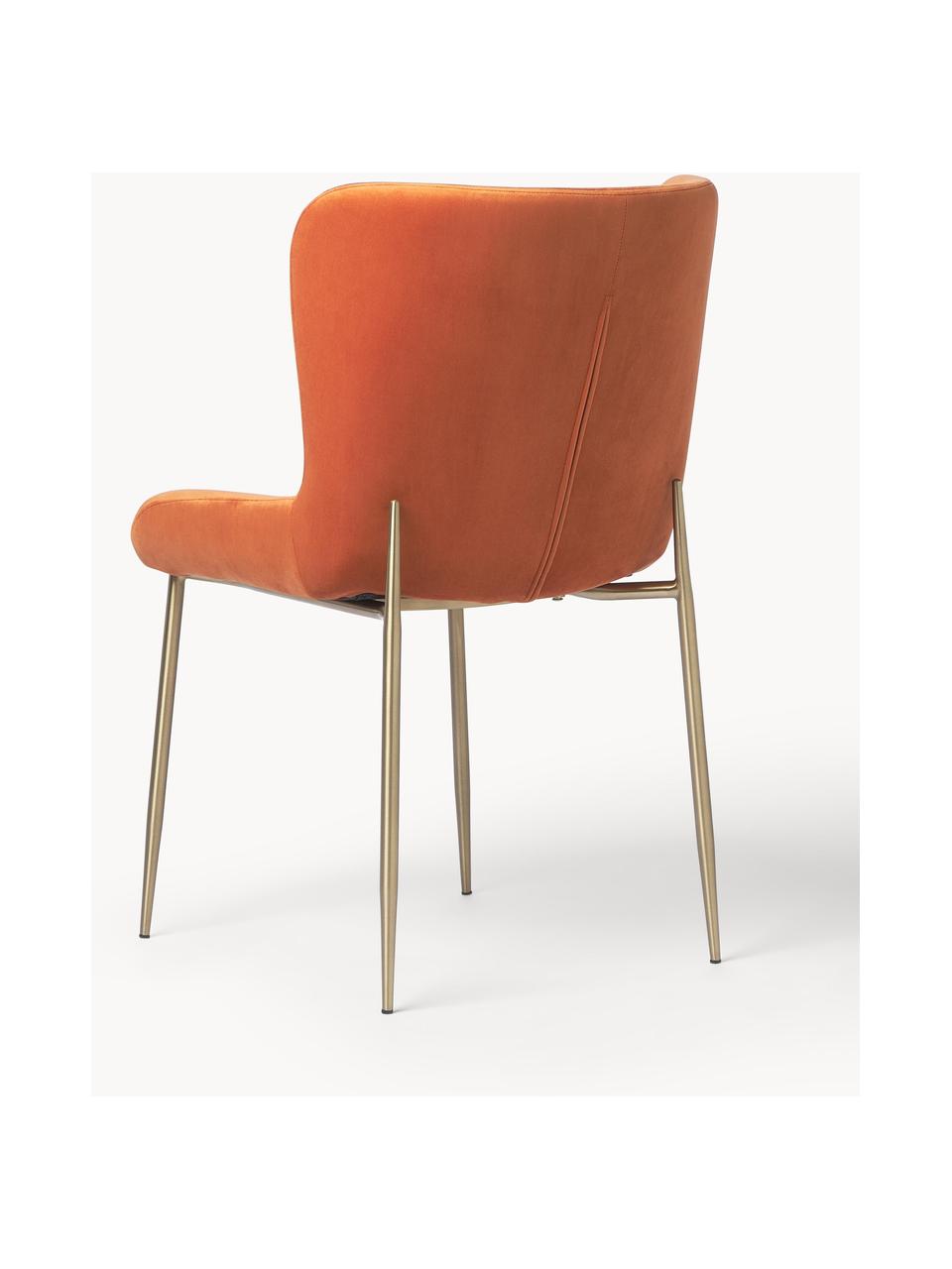 Chaise rembourrée en velours Tess, Velours orange, pieds dorés, larg. 49 x prof. 64 cm