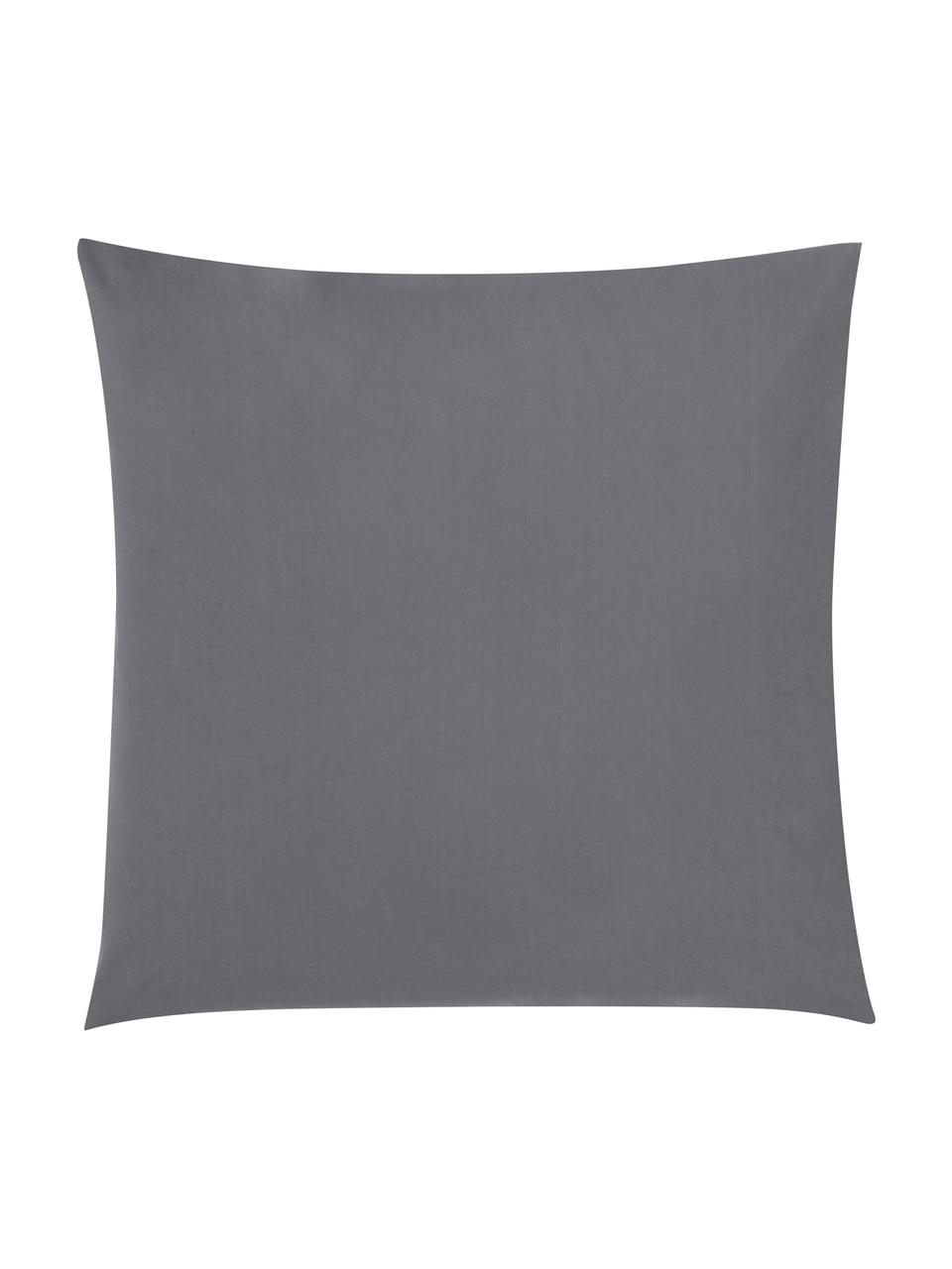 Taies d'oreiller en percale gris foncé Elsie, 2 pièces, 65 x 65 cm, Gris foncé, larg. 65 x long. 65 cm