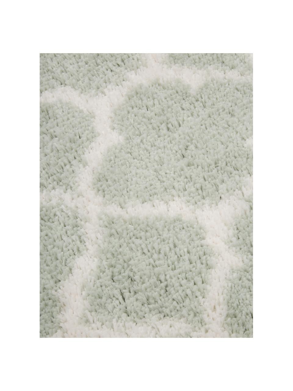 Alfombra corredor de pelo largo Mona, Parte superior: 100% polipropileno, Reverso: 78% yute, 14% algodón, 8%, Verde menta, blanco crema, An 80 x L 250 cm