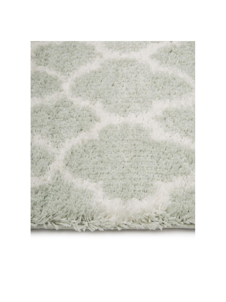 Tapis de couloir moelleux à poils longs Mona, Vert menthe, blanc crème