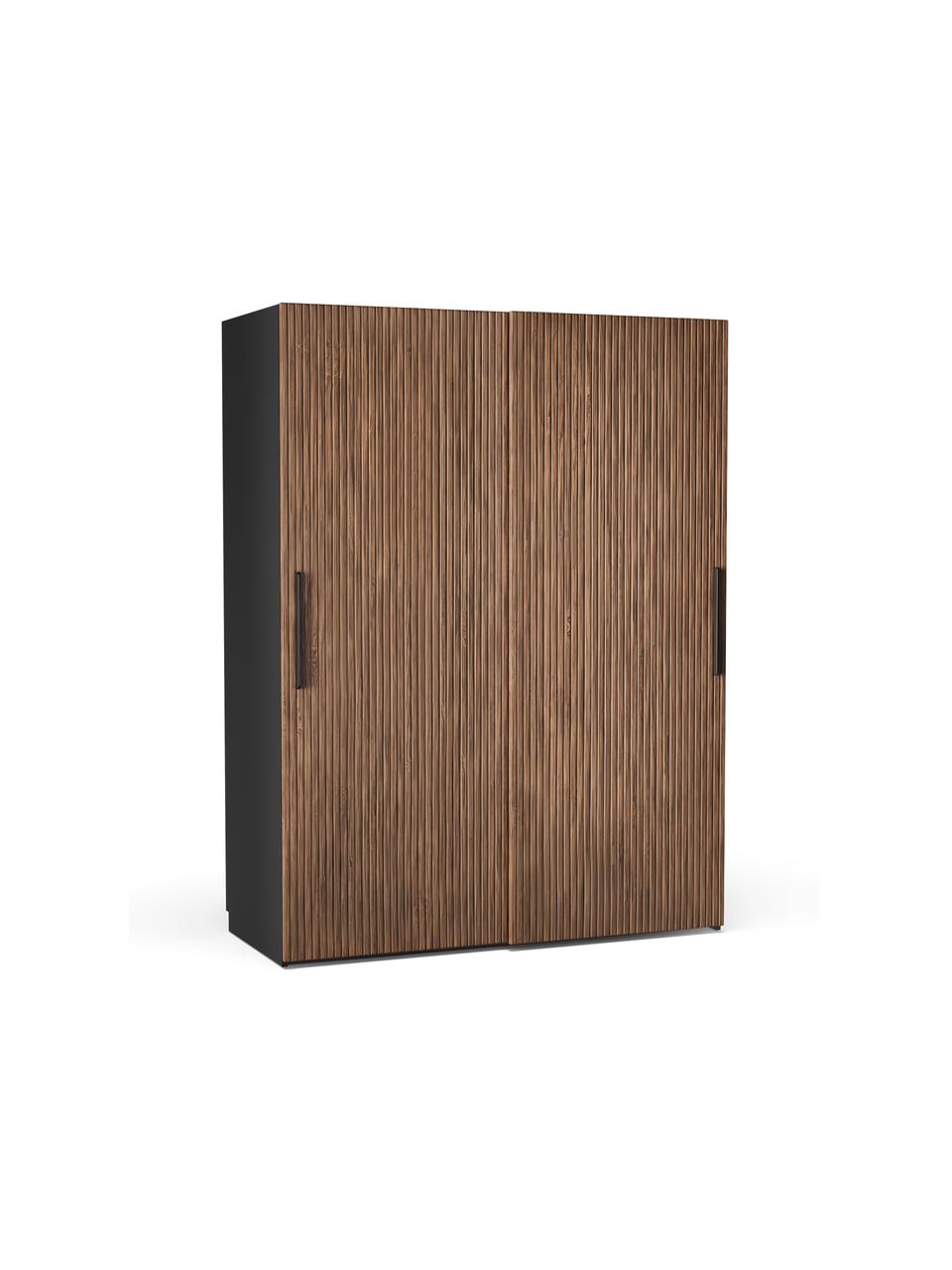 Armario modular Simone, 2 puertas correderas (150 cm), diferentes variantes, Estructura: aglomerado con certificad, Aspecto madera de nogal, negro, Interior Basic (Al 200 cm)