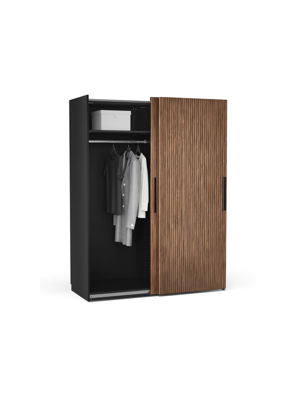 Armario modular Simone, 2 puertas correderas (150 cm), diferentes variantes, Estructura: aglomerado con certificad, Aspecto madera de nogal, negro, Interior Basic (Al 200 cm)