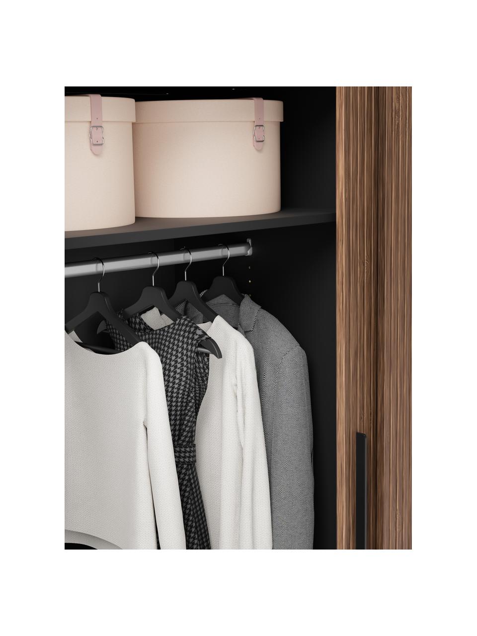 Modulaire schuifdeurkast Simone, 150 cm breed, verschillende varianten, Walnoothout optiek, zwart, Basis interieur, hoogte 200 cm