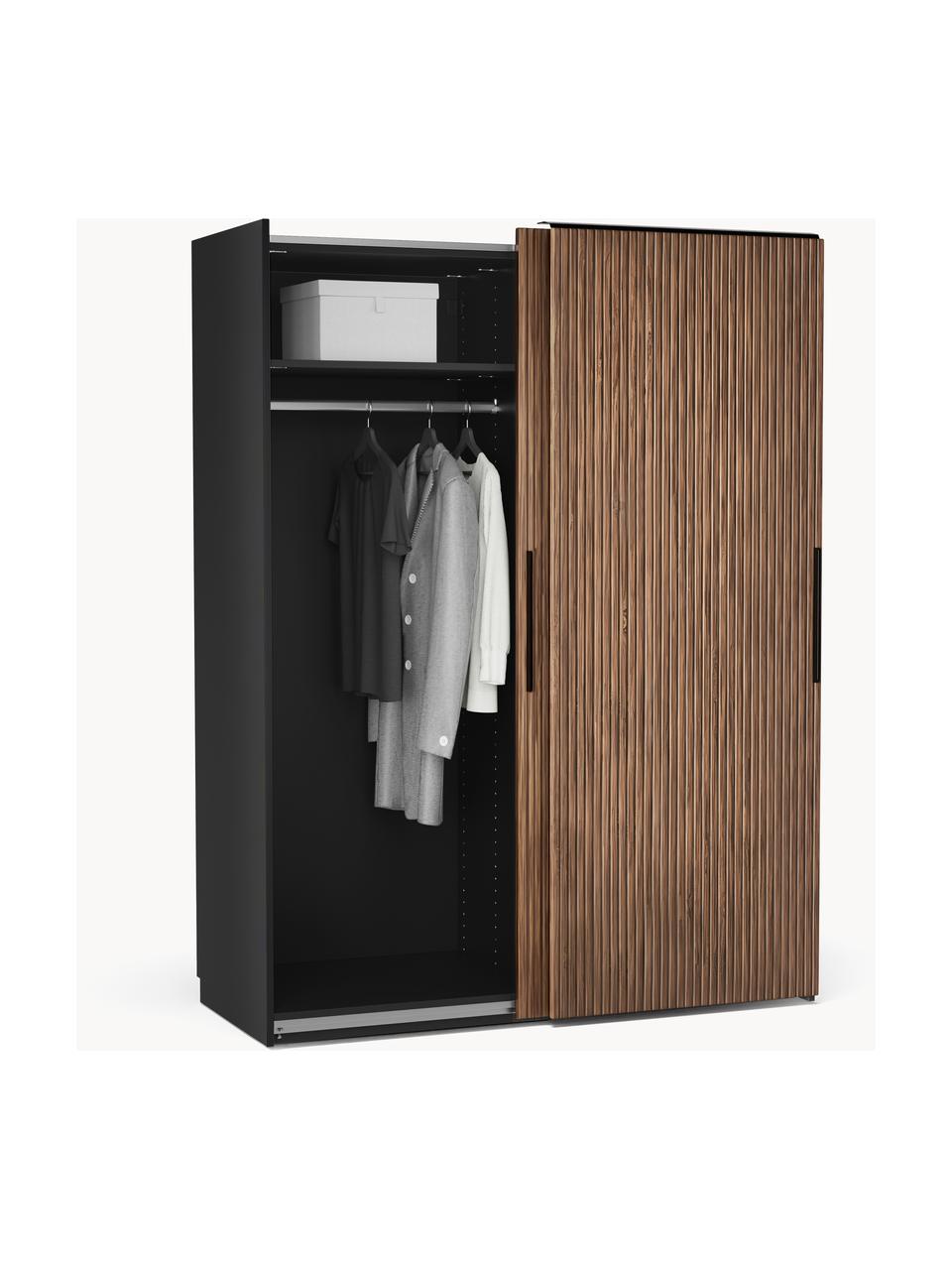 Armario modular Simone, 2 puertas correderas (150 cm), diferentes variantes, Estructura: tablero aglomerado revest, Aspecto madera de nogal, negro, Interior Premium (An 150 x Al 236 cm)