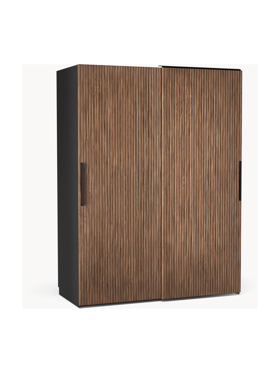 Armoire modulaire à portes coulissantes Simone, larg. 150 cm, plusieurs variantes, Aspect bois de noyer, noir, Classic Interior, larg. 150 x haut. 200 cm