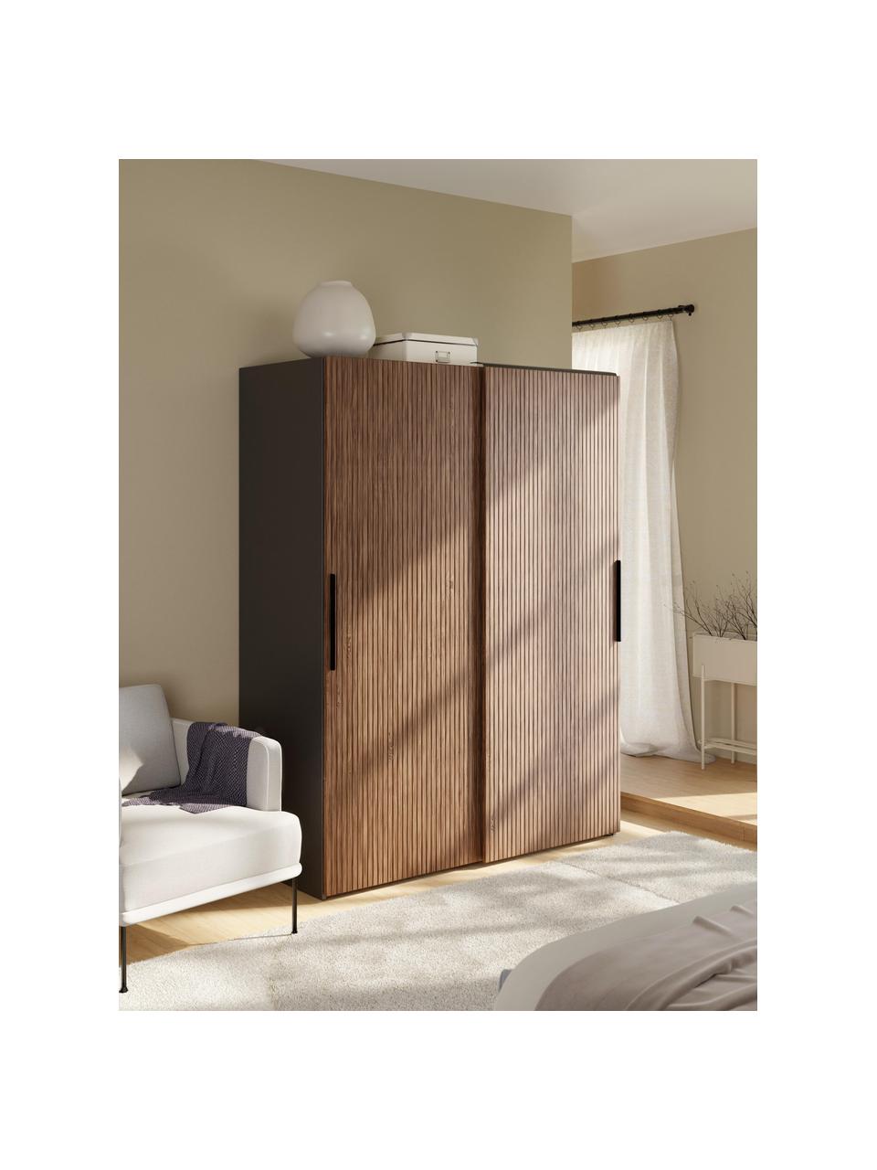 Armario modular Simone, 2 puertas correderas (150 cm), diferentes variantes, Estructura: tablero aglomerado revest, Aspecto madera de nogal, negro, Interior Premium (An 150 x Al 236 cm)