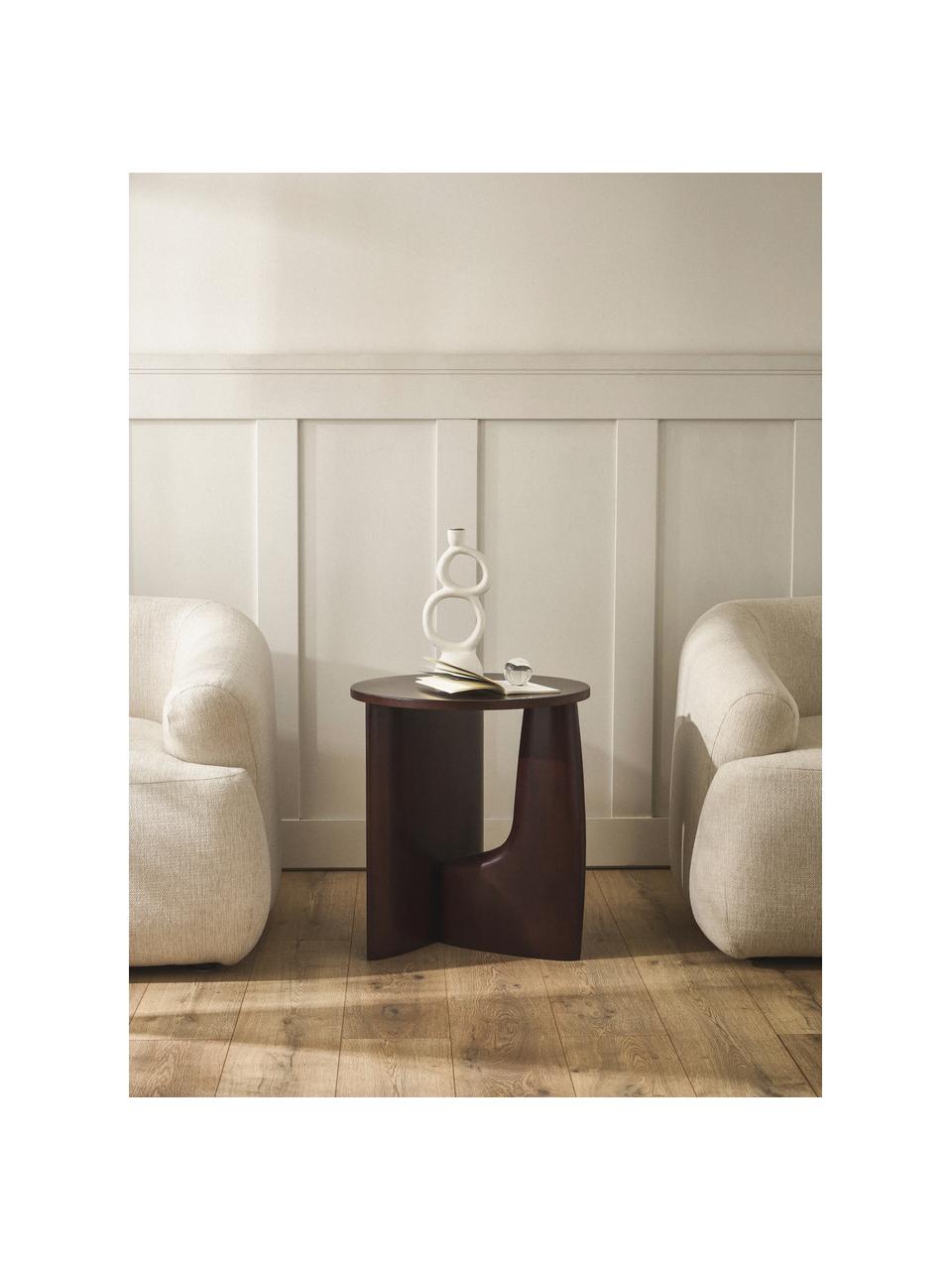 Kulatý dřevěný odkládací stolek Miya, Topol, tmavě hnědě lakovaný, Ø 53 cm, V 55 cm