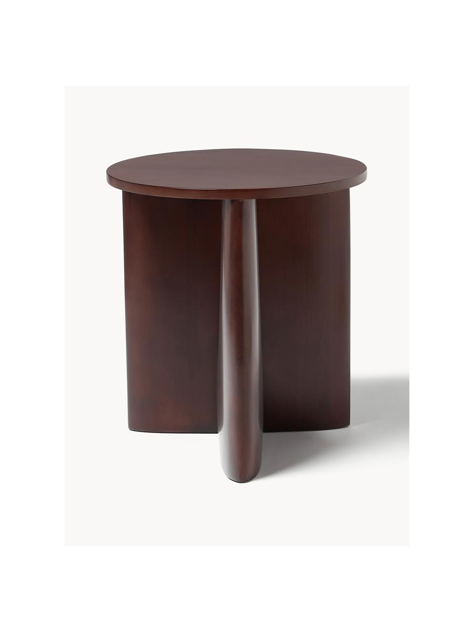 Okrúhly drevený odkladací stolík Miya, Topoľové drevo, tmavohnedá lakované, Ø 53 x V 55 cm