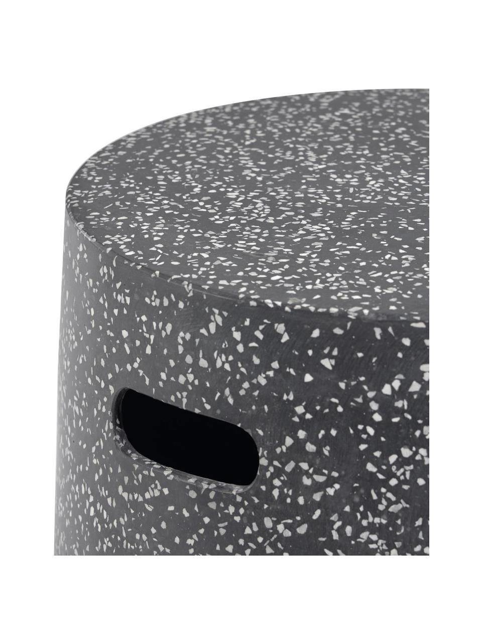 Ogrodowy stolik pomocniczy z lastriko Janell, Włókno cementowe, Czarny, biały, Ø 35 cm x W 46 cm