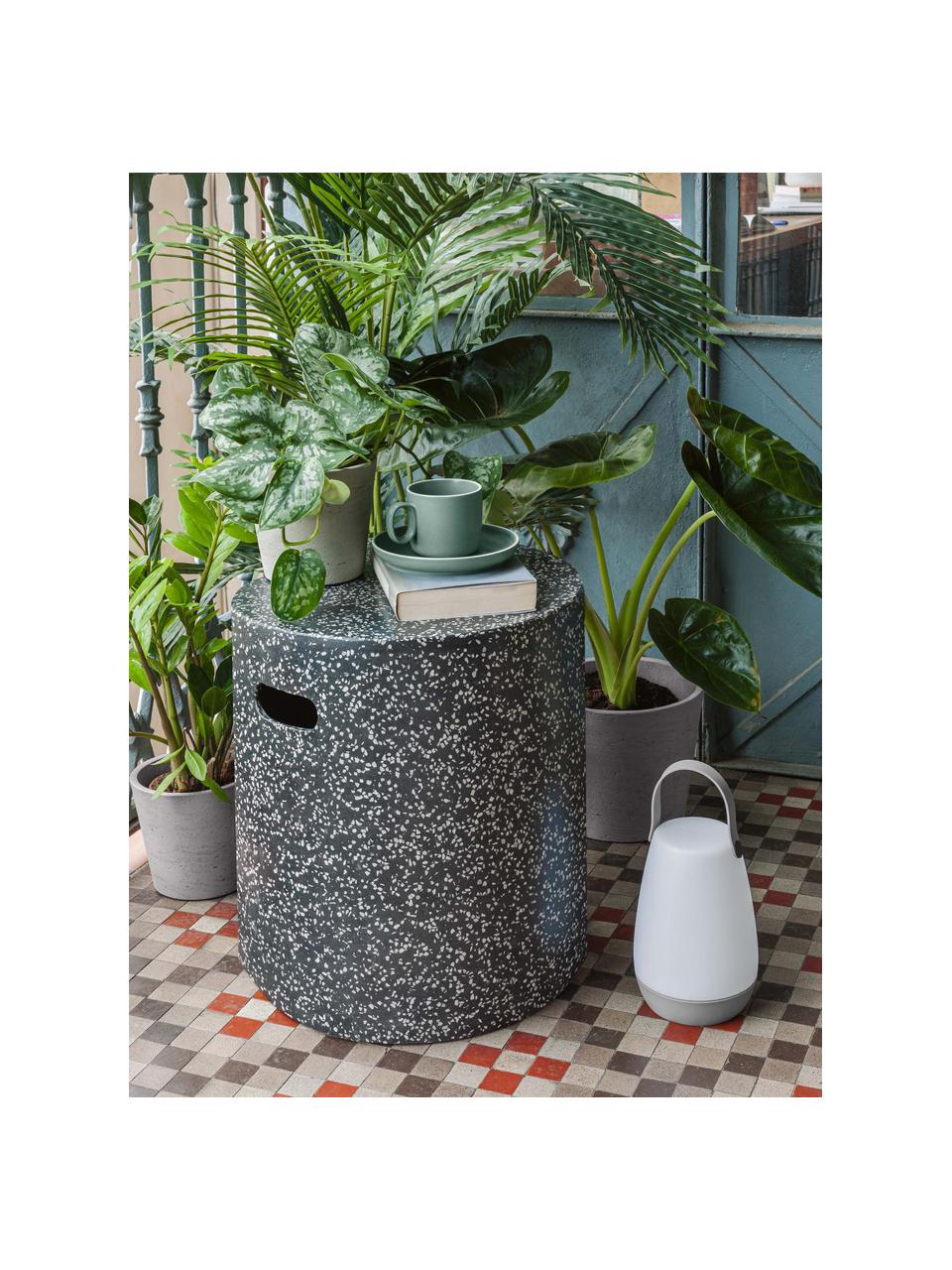 Zahradní odkládací stolek z terrazzo Janell, Cementové vlákno, Černá, bílá, Ø 35 cm, V 46 cm