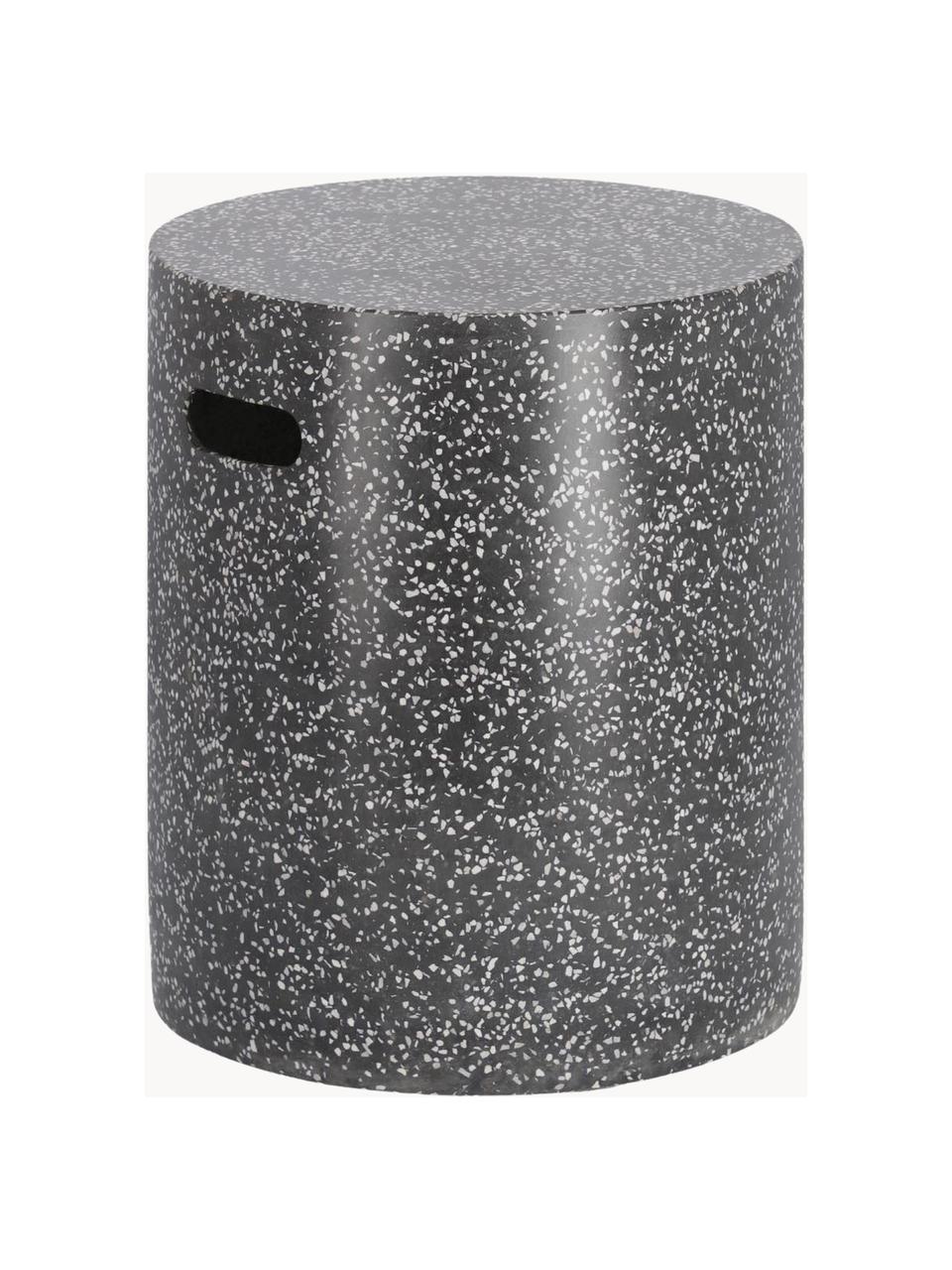 Table d'appoint de jardin en terrazzo Janell, Fibre de ciment, Noir, blanc, Ø 35 x haut. 46 cm