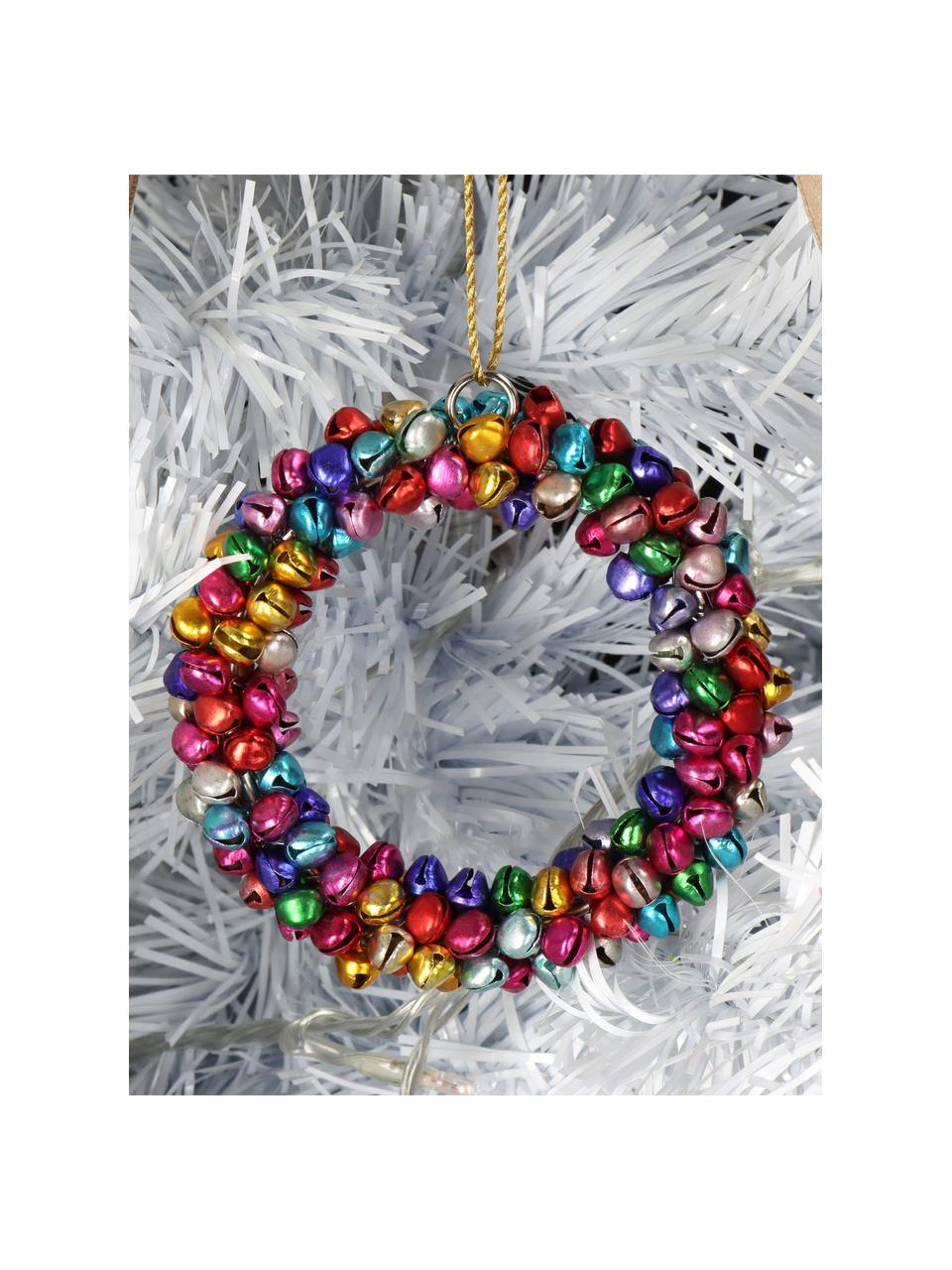 Décoration de sapin de Noël avec clochette Wreath, Métal, enduit, Multicolore, Ø 9 cm