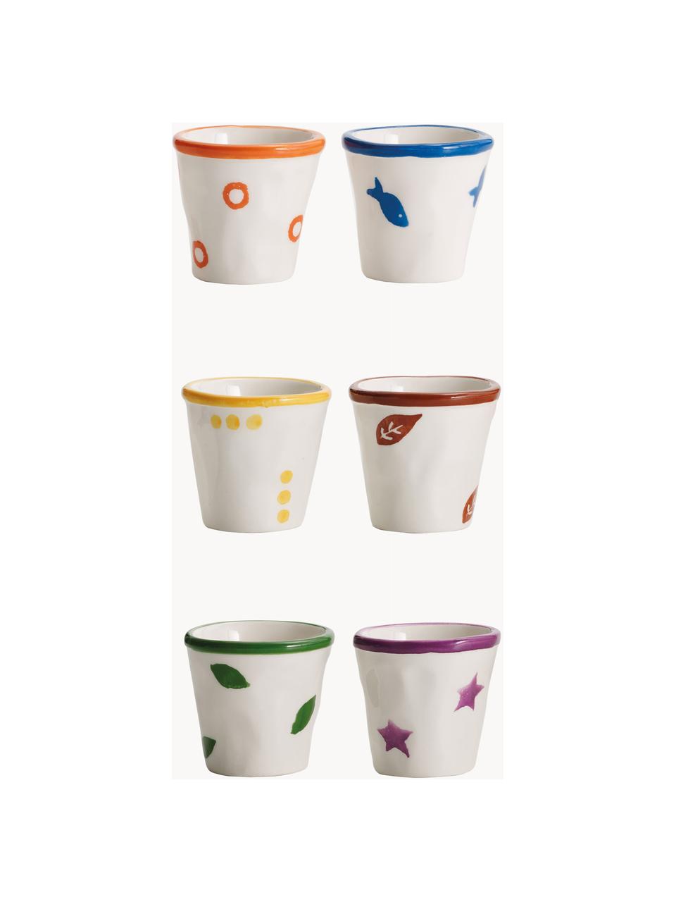 Set de tazas de espresso artesanales Stencil, 6 uds., Cerámica, Multicolor, blanco Off white, Ø 6 x Al 6 cm, 70 ml