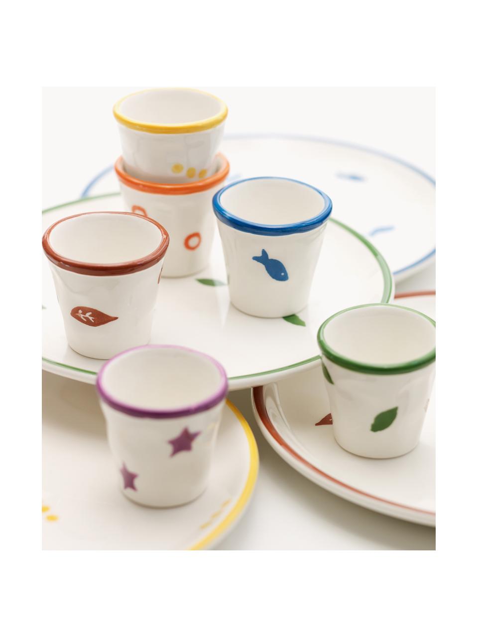 Set de tazas de espresso artesanales Stencil, 6 uds., Cerámica, Multicolor, blanco Off white, Ø 6 x Al 6 cm, 70 ml