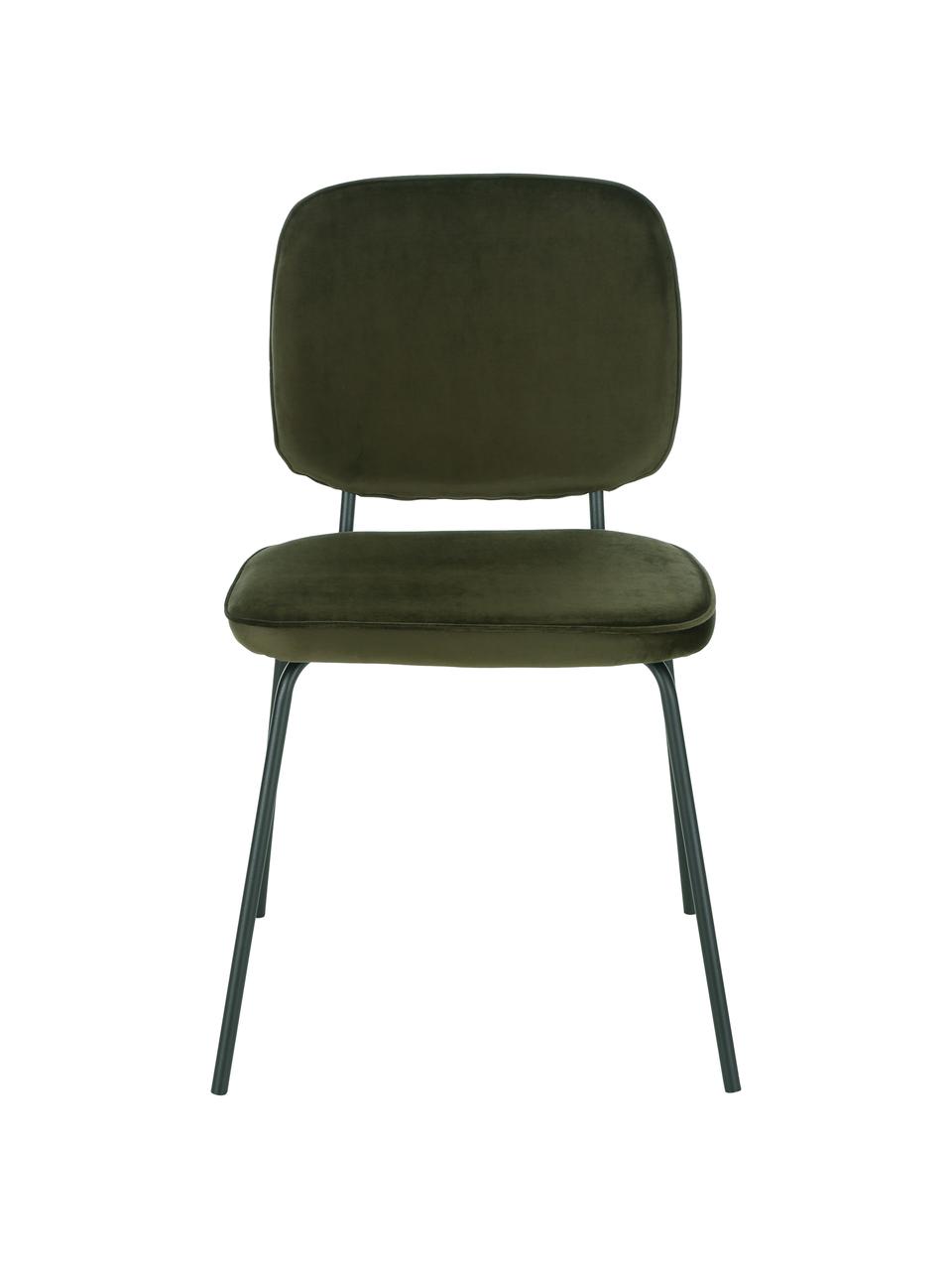 Fluwelen stoelen Jasper, 2 stuks, Bekleding: fluweel (hoogwaardig poly, Poten: gepoedercoat metaal, Donkergroen, B 49 x D 57 cm