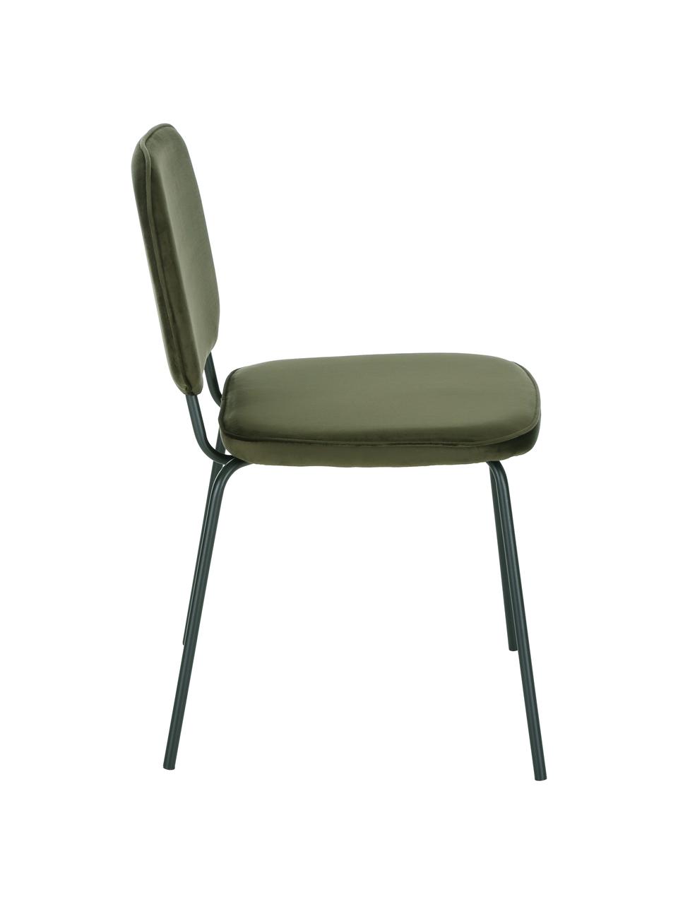 Fluwelen stoelen Jasper, 2 stuks, Bekleding: fluweel (hoogwaardig poly, Poten: gepoedercoat metaal, Donkergroen, B 49 x D 57 cm