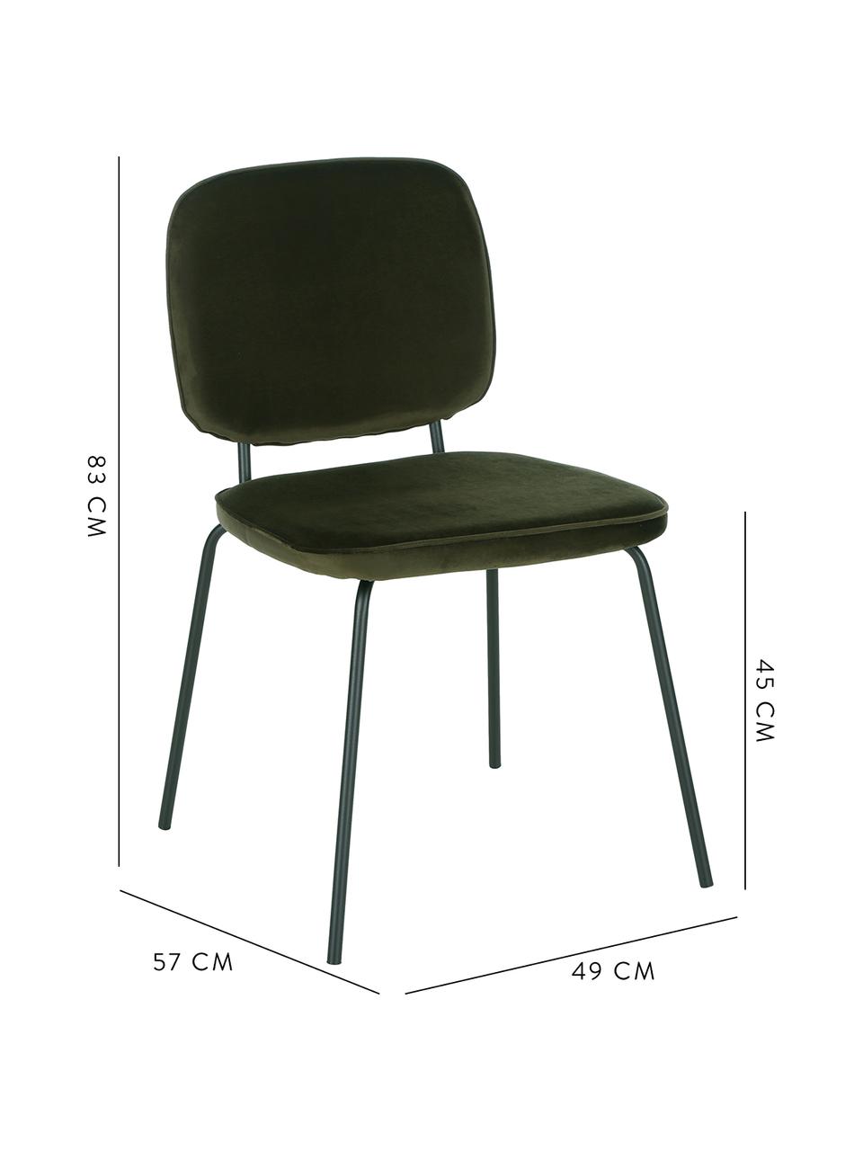 Sedia imbottita in velluto Jasper 2 pz, Rivestimento: velluto (copertura in pol, Gambe: metallo verniciato a polv, Verde scuro, Larg. 49 x Prof. 57 cm