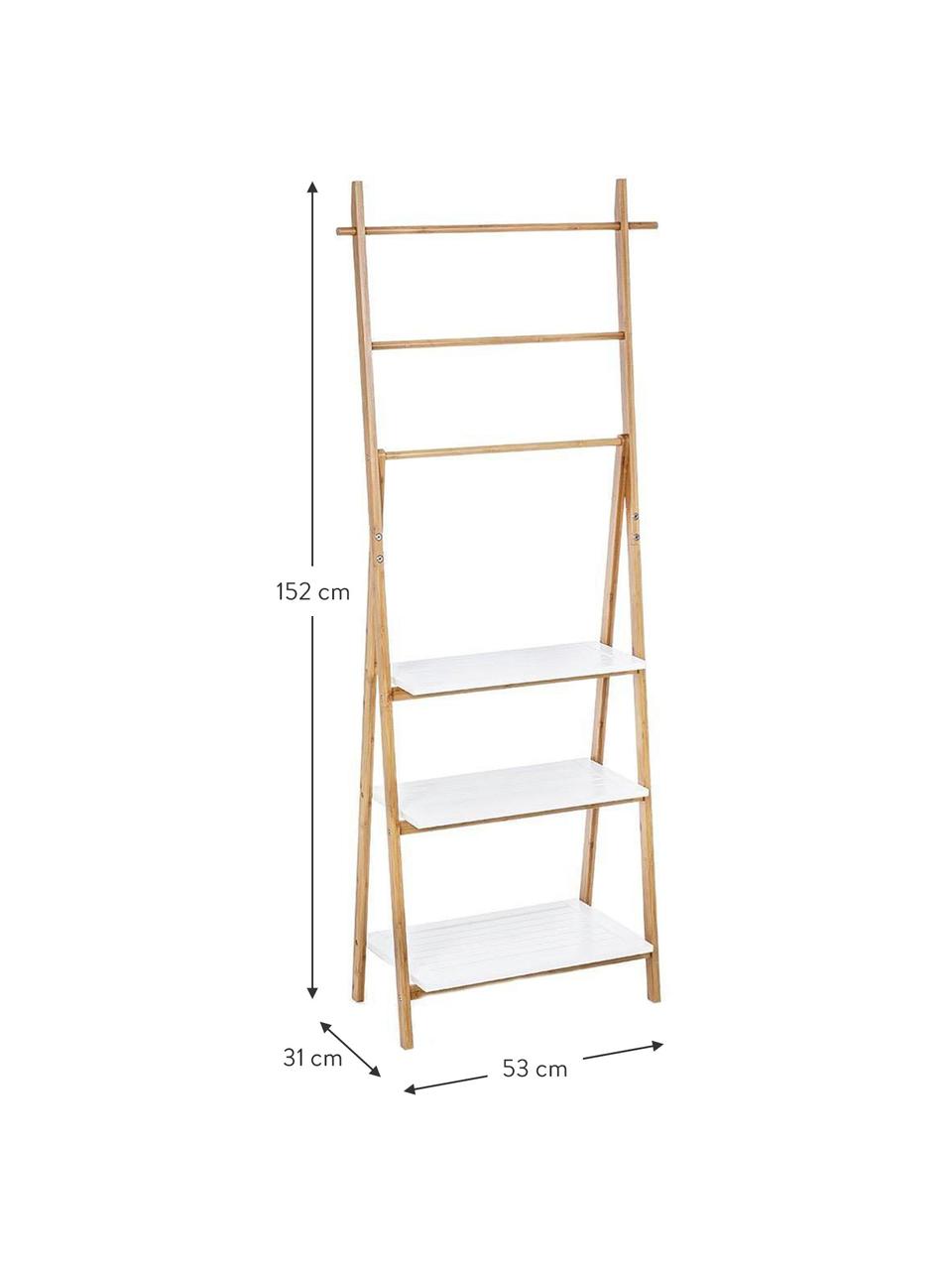 Estantería Audrey, Estructura: madera de bambú, Estantería: tablero de fibras de dens, Beige, blanco, An 53 x L 152 cm