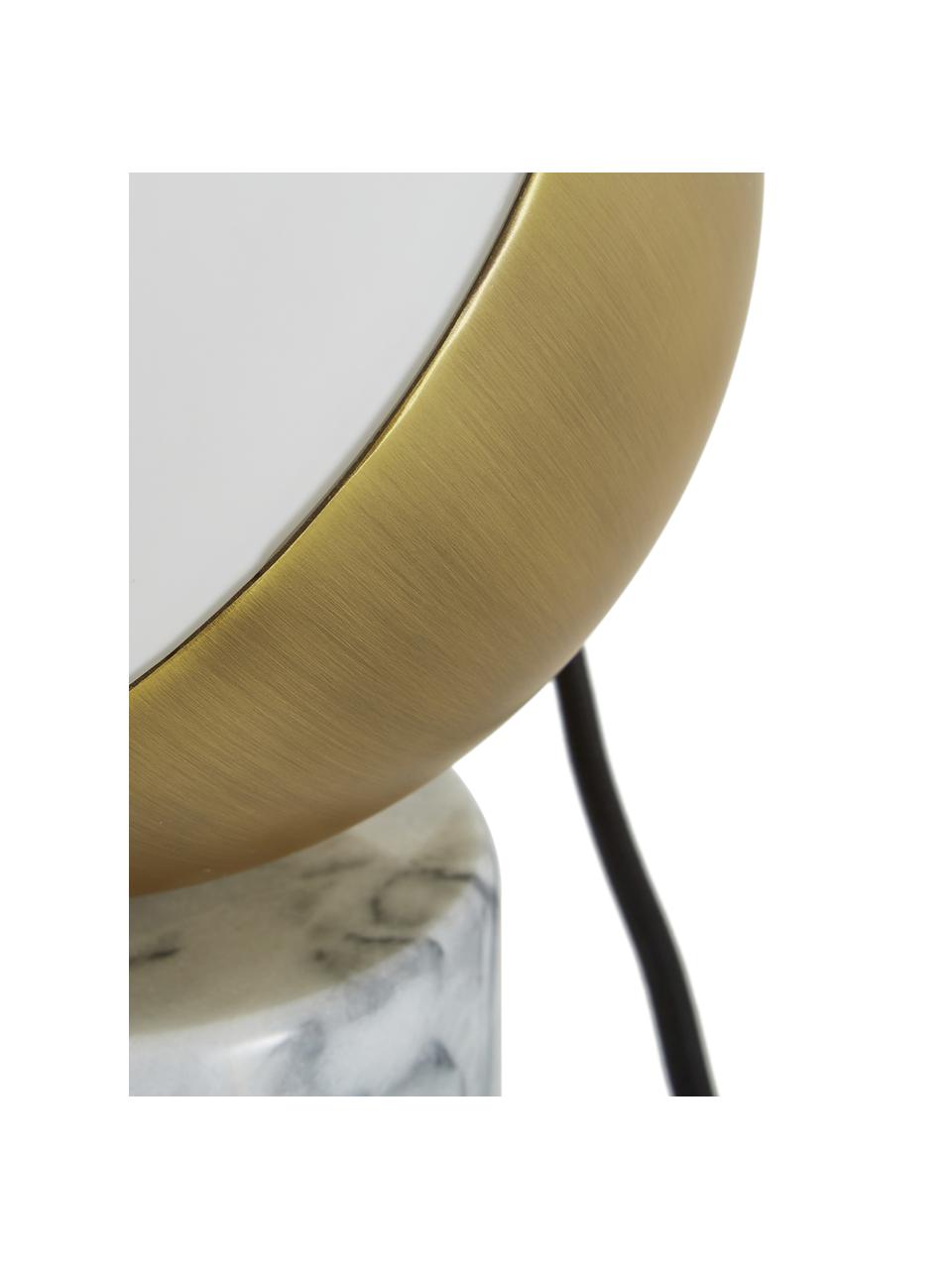Lampa stołowa z marmuru Svea, Podstawa lampy: jaśniejszy marmur Klosz: biały, odcienie złotego, Ø 15 x W 25 cm