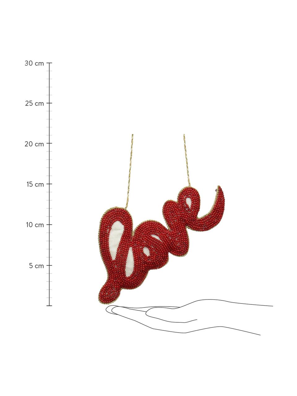 Kerstboomhanger Love B 16 cm, Rood, goudkleurig, B 16 x H 8 cm