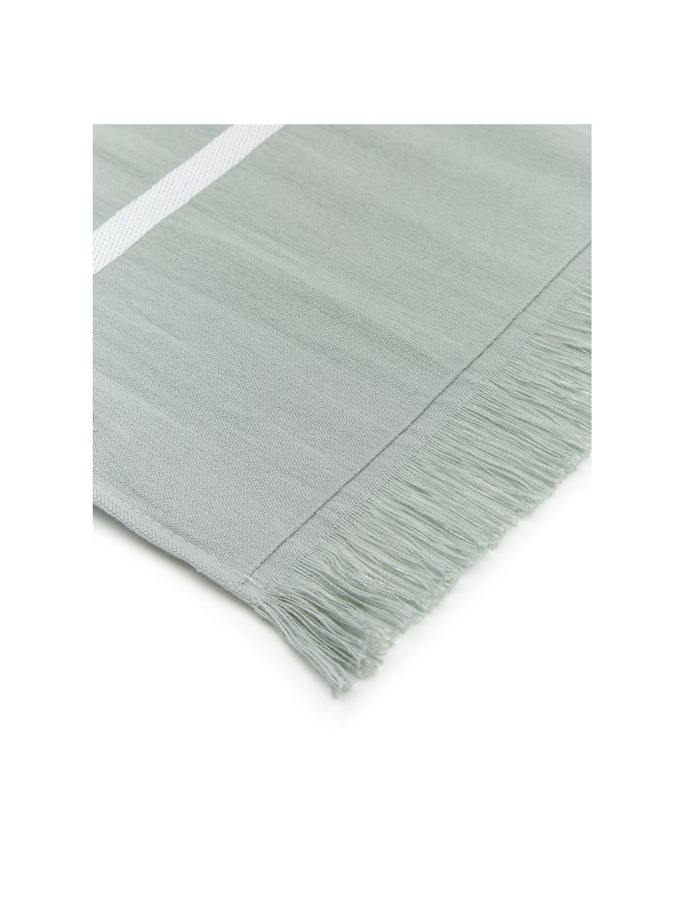 Fouta a rayas con flecos Filena, 100% algodón, Verde jadeita, blanco, An 100 x L 180 cm