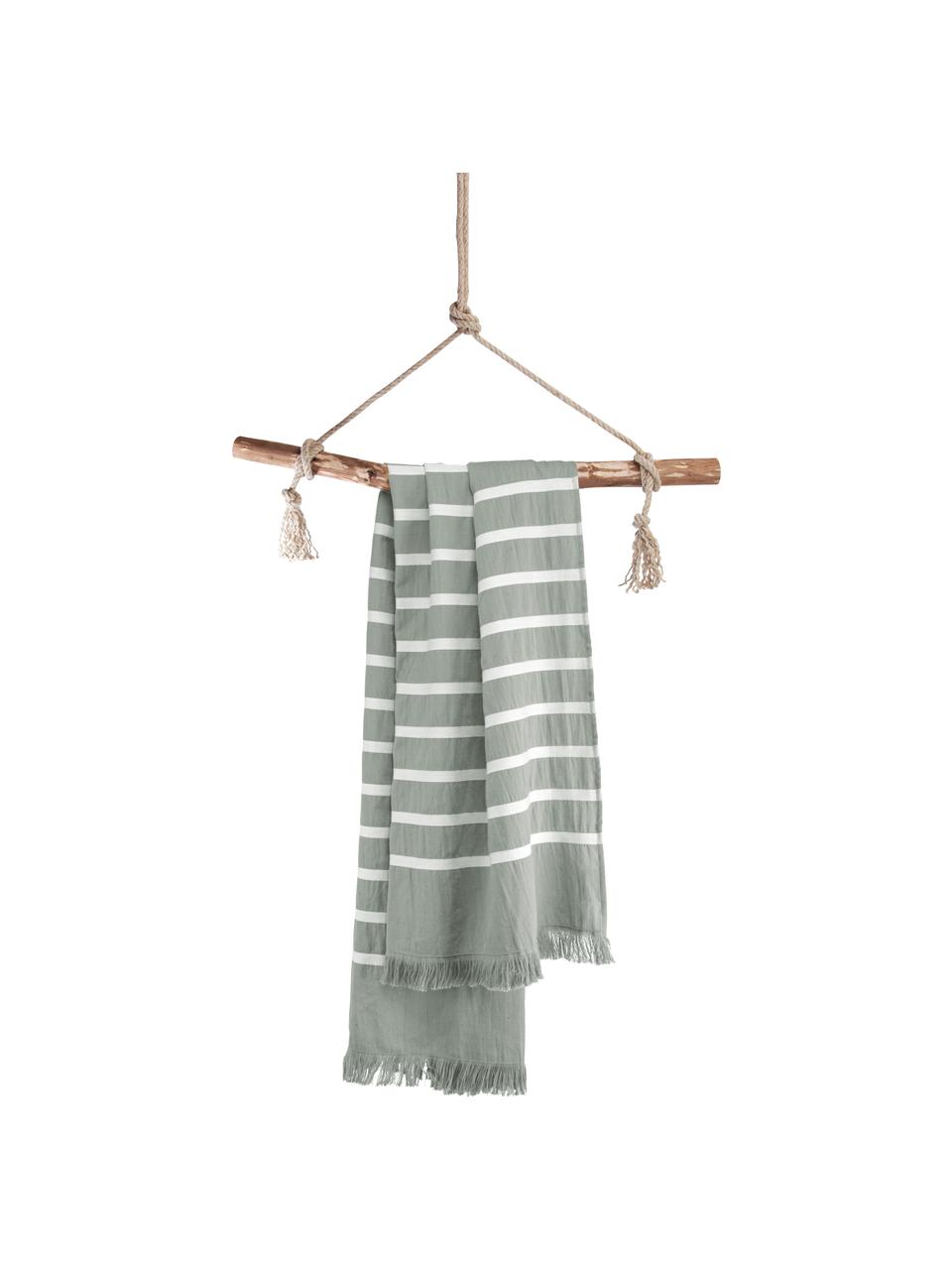Pruhovaný plážový uterák so strapcami Filena, 100 %  bavlna, Smaragdová, biela, Š 100 x D 180 cm