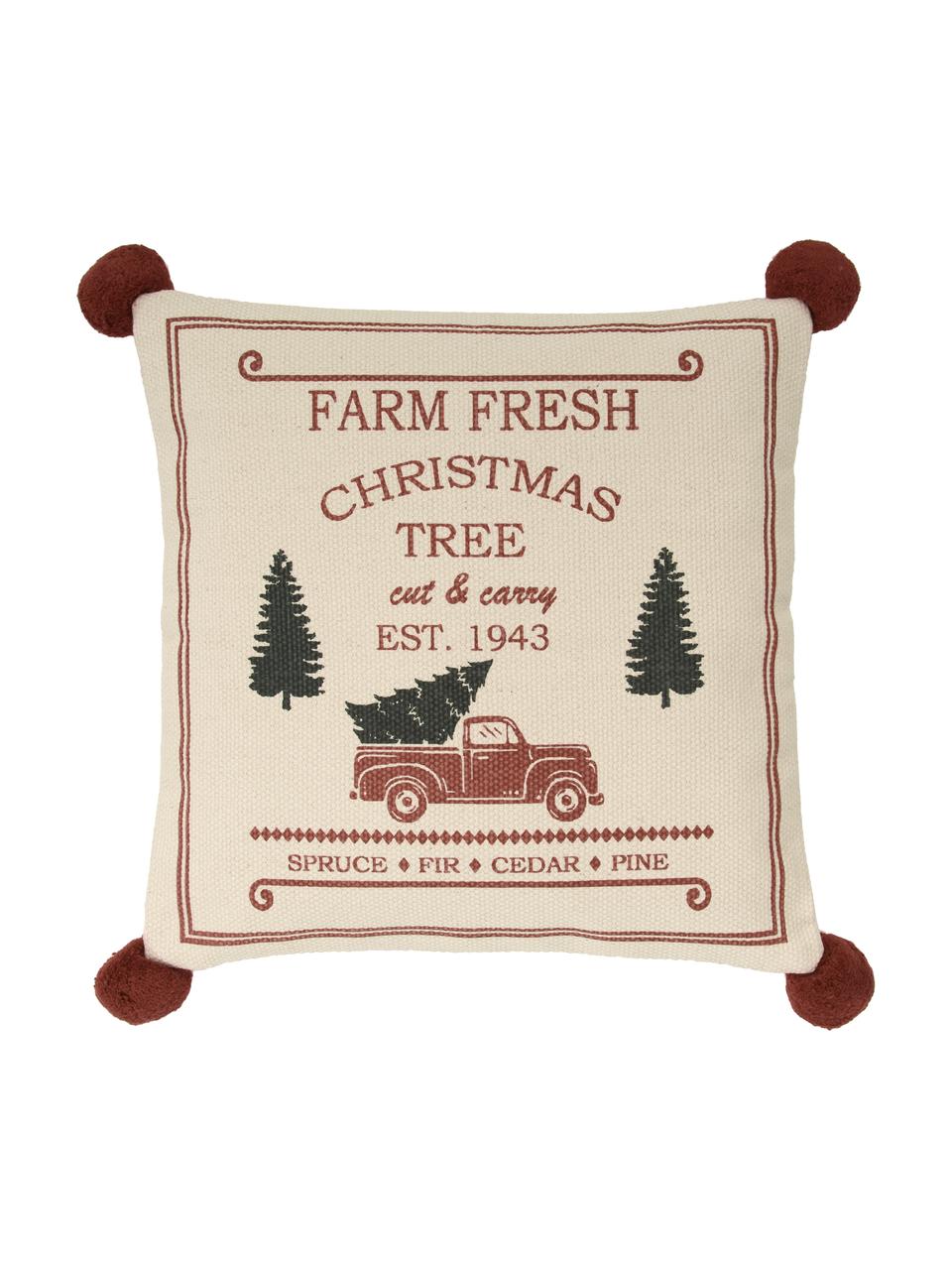 Kissenhülle Gabriel mit weihnachtlicher Verzierung, 100 % Baumwolle, Beige, Rot, Grün, B 45 x L 45 cm