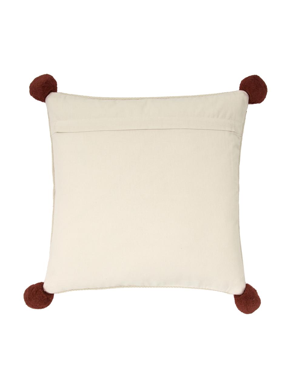 Copricuscino in cotone Gabriel, 100% cotone, Beige chiaro, rosso, verde scuro, Larg. 45 x Lung. 45 cm